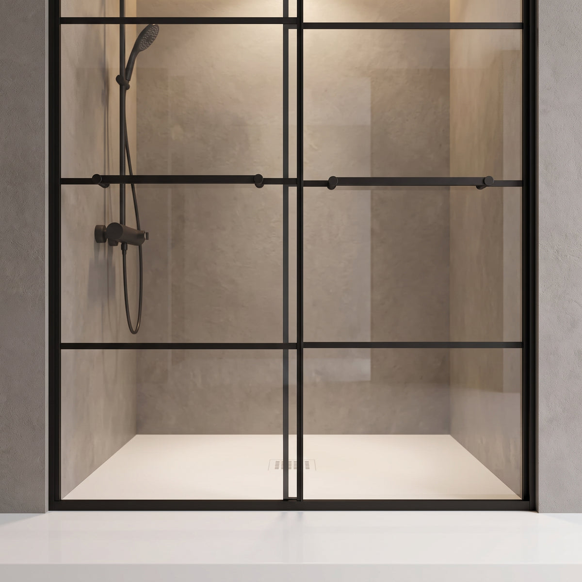 Porte de Douche Coulissante Réversible 48po x 79po Noir Mat avec Verre Trempé Transparent