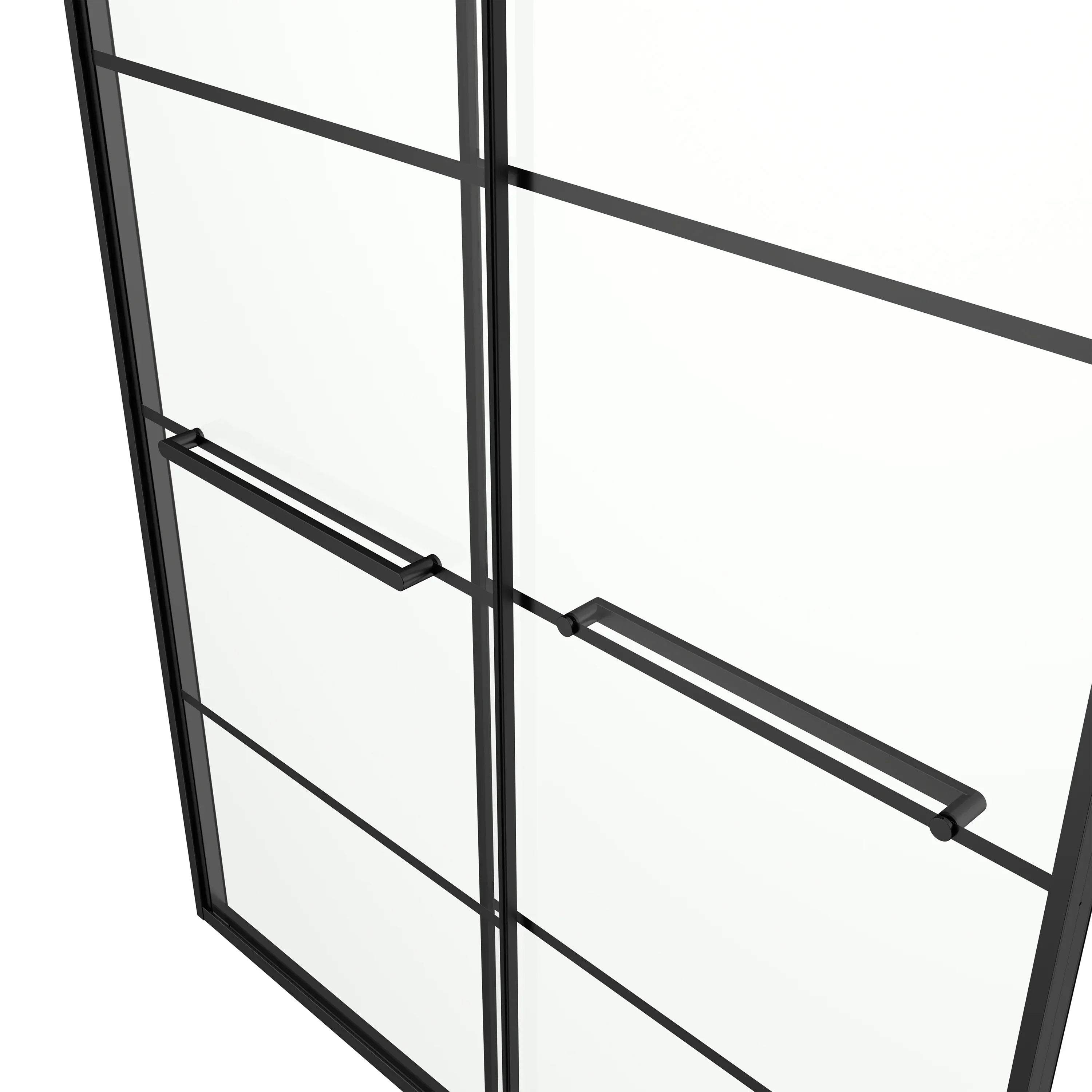 48" x 79" Matte Black Framed Sliding Shower Door with Clear Tempered Glass