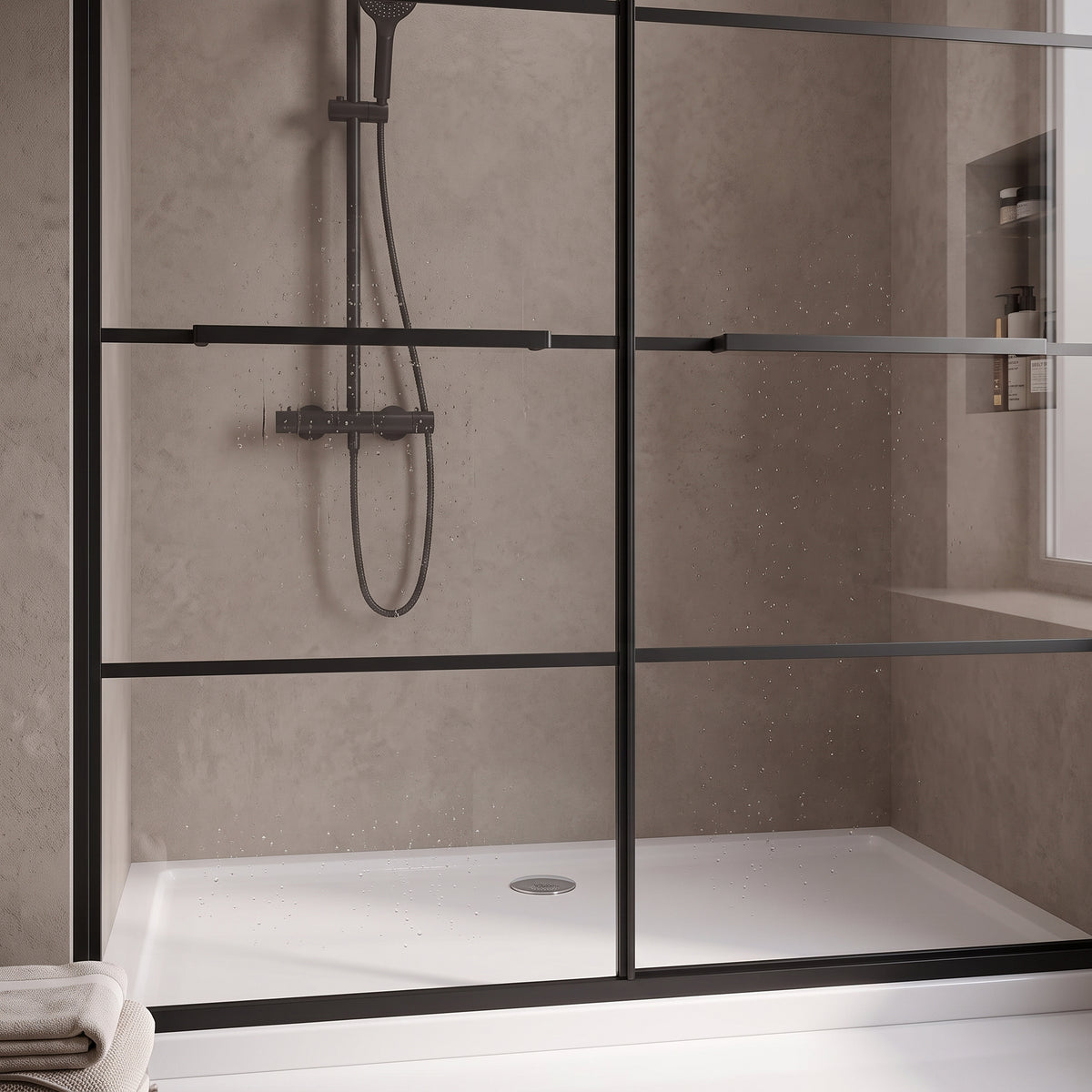 60" x 79" Matte Black Framed Reversible Sliding Shower Door with Clear Tempered Glass
