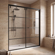 60" x 79" Matte Black Framed Reversible Sliding Shower Door with Clear Tempered Glass