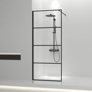 34" x 79" Fixed Reversible Walk-In Shower Panel in Matte Black with Clear Glass