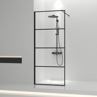 34" x 79" Fixed Reversible Walk-in Shower Panel in Matte Black with Clear Glass