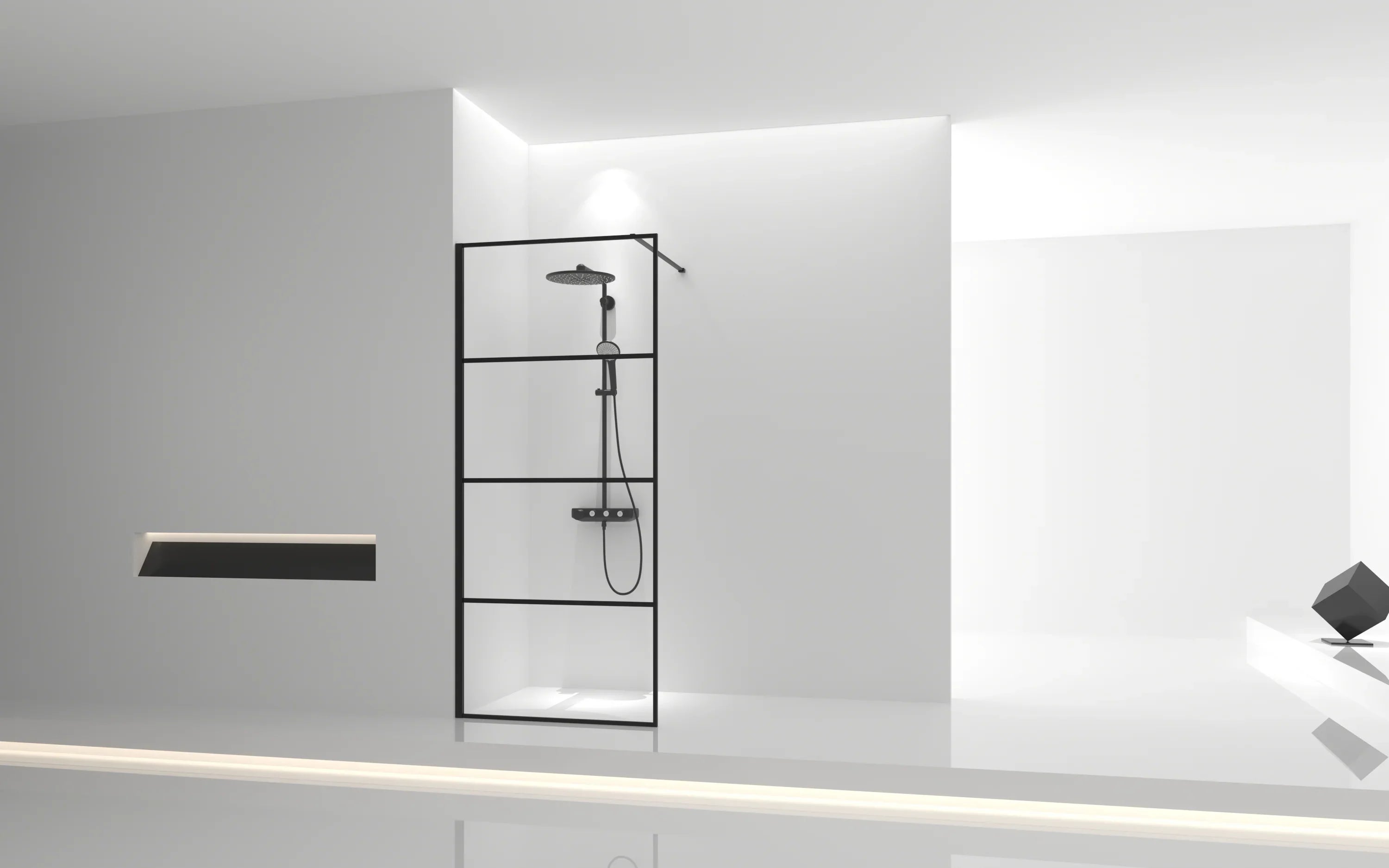 34" x 79" Fixed Reversible Walk-In Shower Panel in Matte Black with Clear Glass