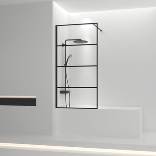 32" x 66" Fixed Reversible Bathtub Panel in Matte Black with Clear Glass