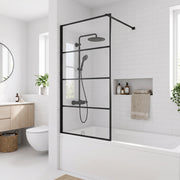 Panneau de baignoire fixe réversible 32po x 66po en noir mat avec verre trempé transparent