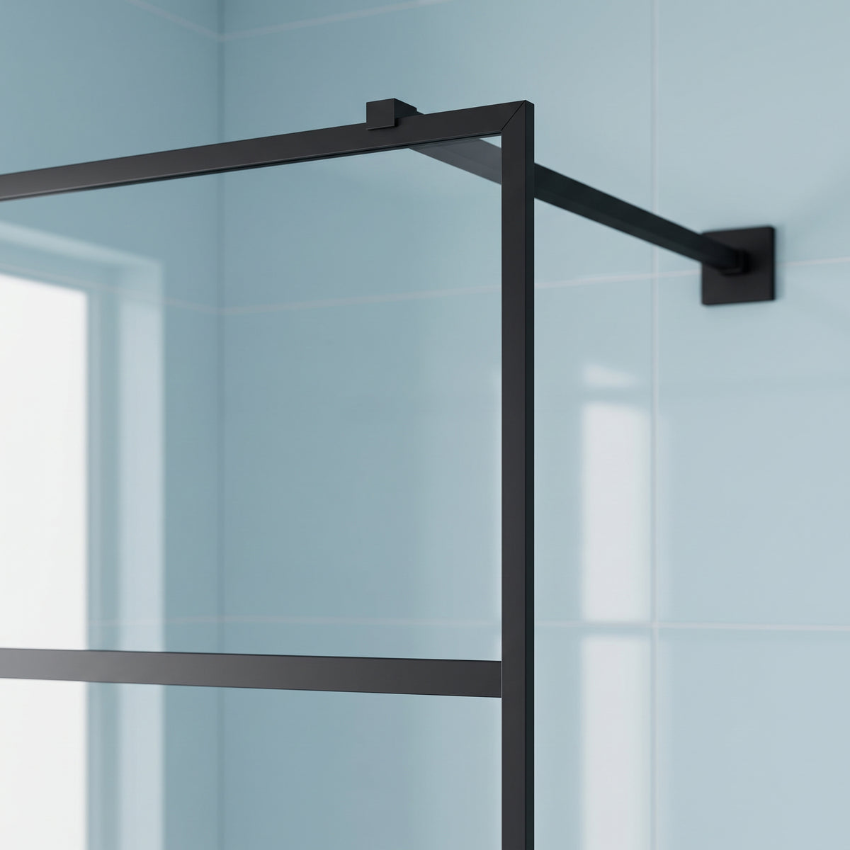 Panneau de baignoire fixe réversible 32po x 66po en noir mat avec verre trempé transparent