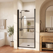 Porte de Douche Pivotante Réversible 36po x 79po Noir Mat avec Verre Clair