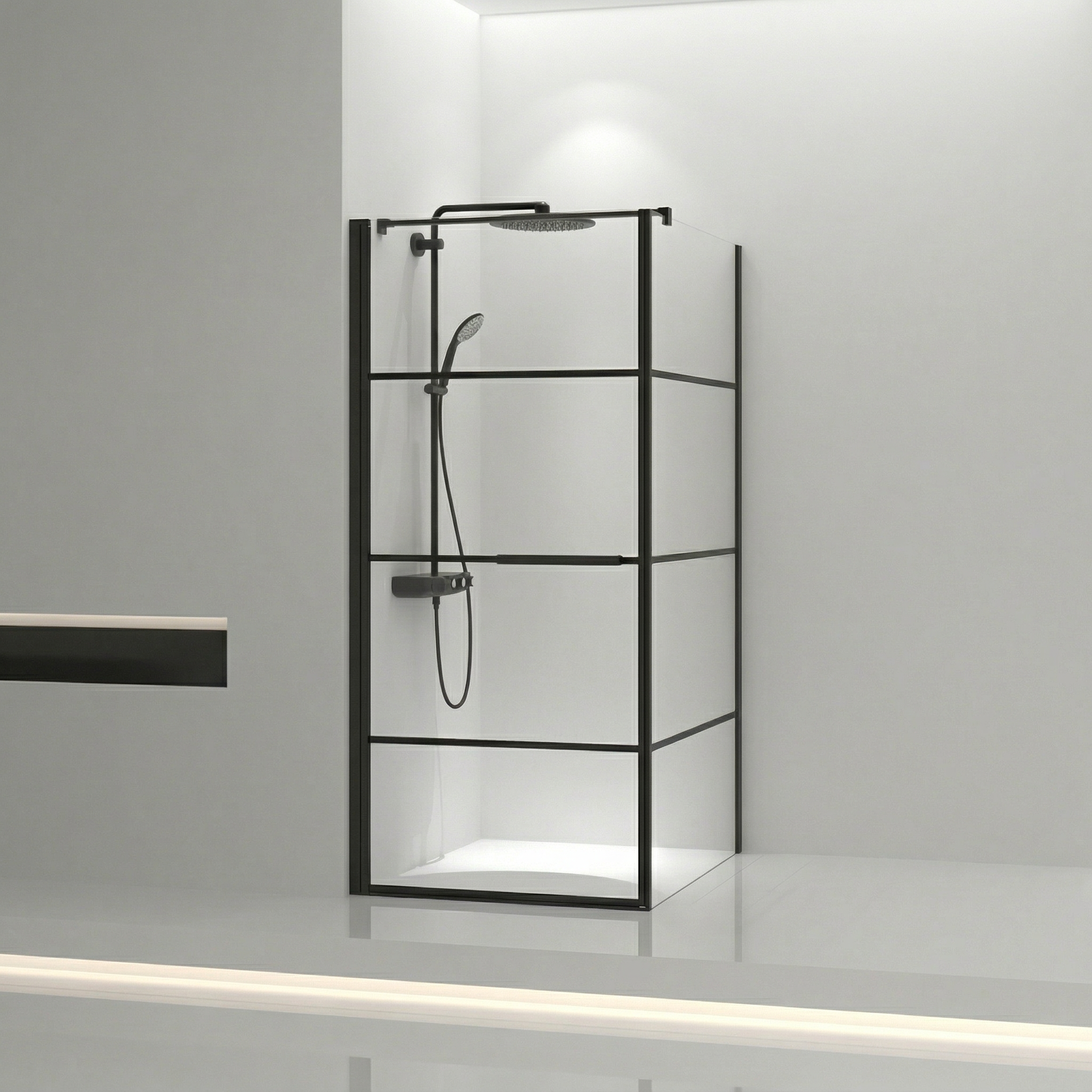 Cabine de Douche Coin 36po x 36po Noir Mat avec Porte Pivotante