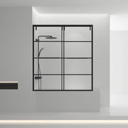 Porte de Baignoire Coulissante 60po x 66po Noir Mat avec Motif Grille - Réversible