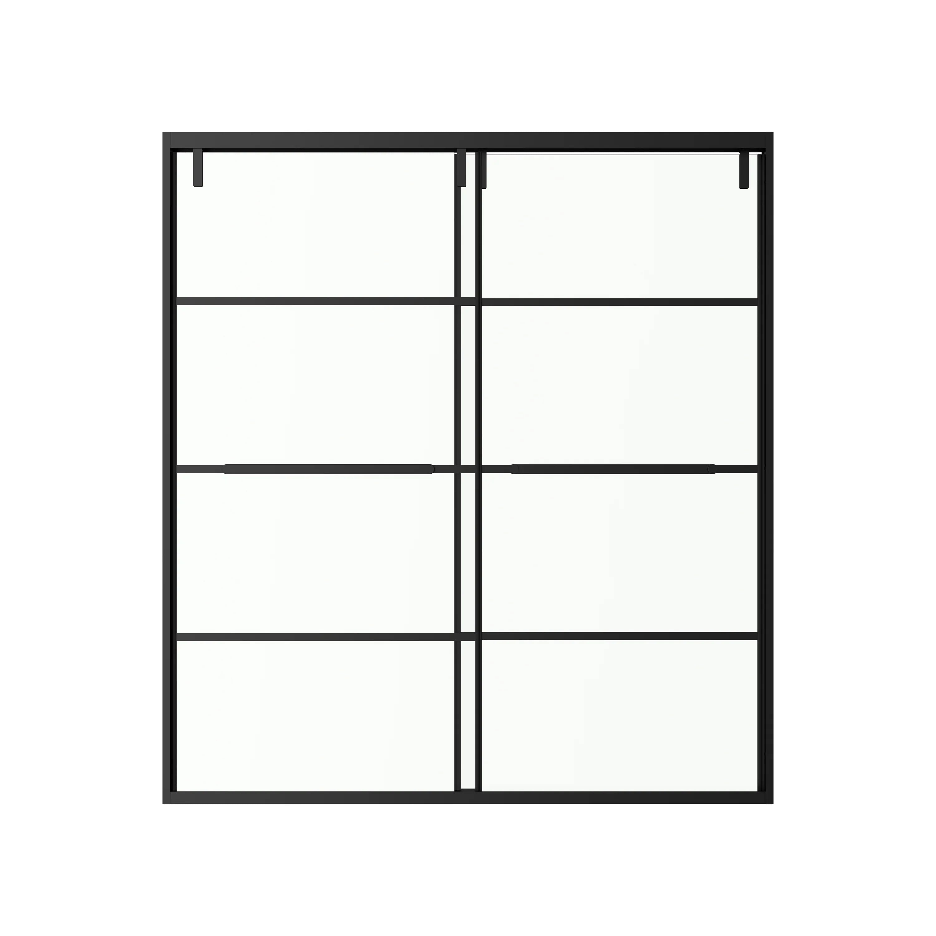 Porte de Baignoire Coulissante 60po x 66po Noir Mat avec Motif Grille - Réversible