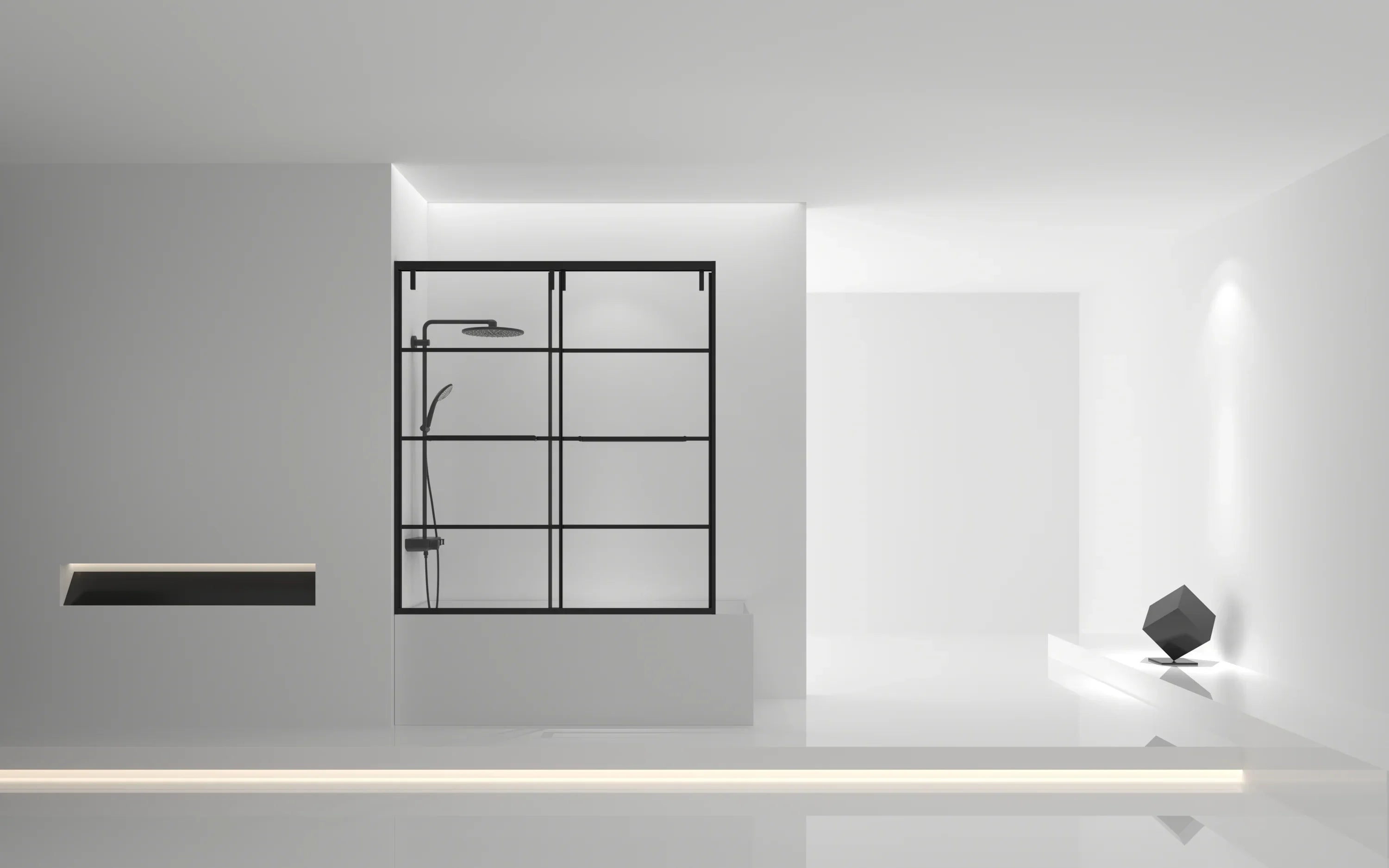 Porte de Baignoire Coulissante 60po x 66po Noir Mat avec Motif Grille - Réversible