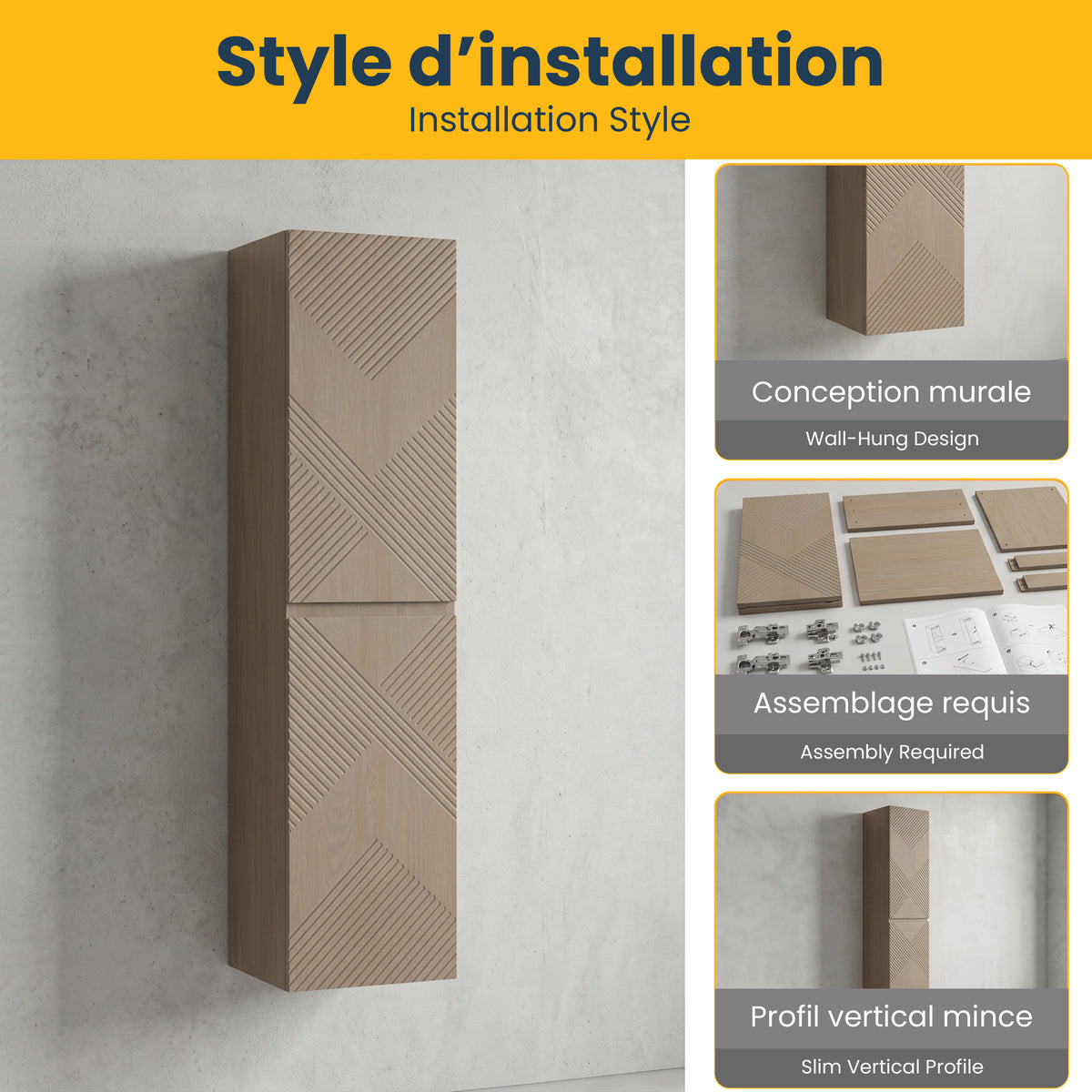 Taupe Oak Bathroom Wall Hung Linen Cabinet