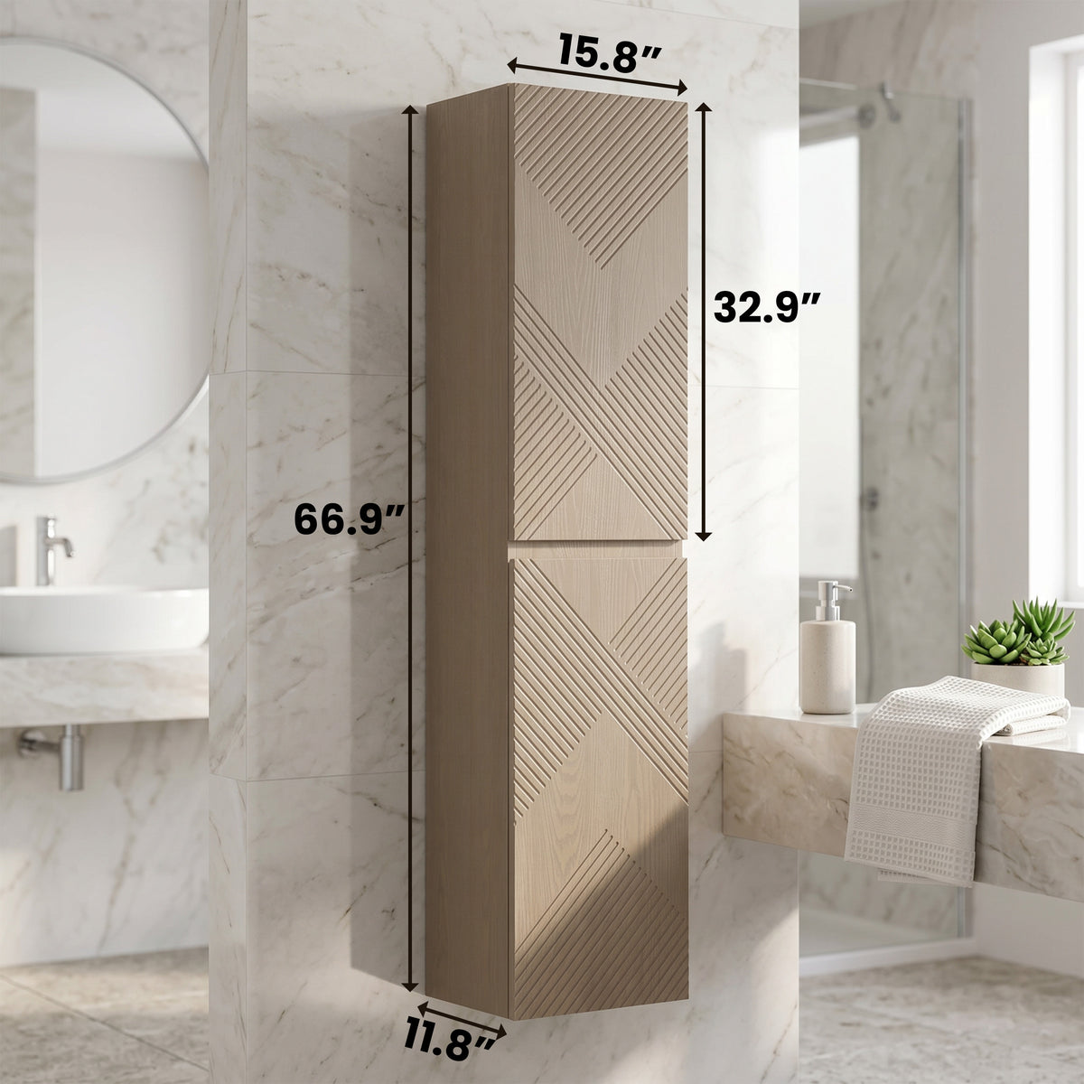 Armoire à Linge Murale en Chêne Taupe
