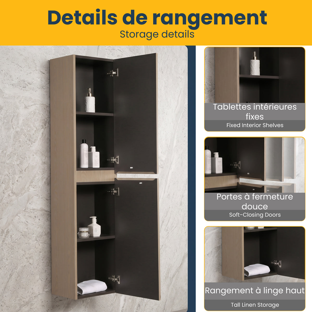Taupe Oak Bathroom Wall Hung Linen Cabinet