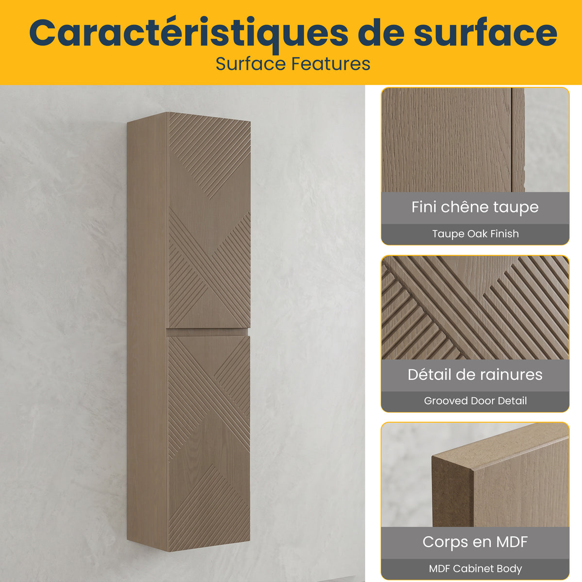 Taupe Oak Bathroom Wall Hung Linen Cabinet