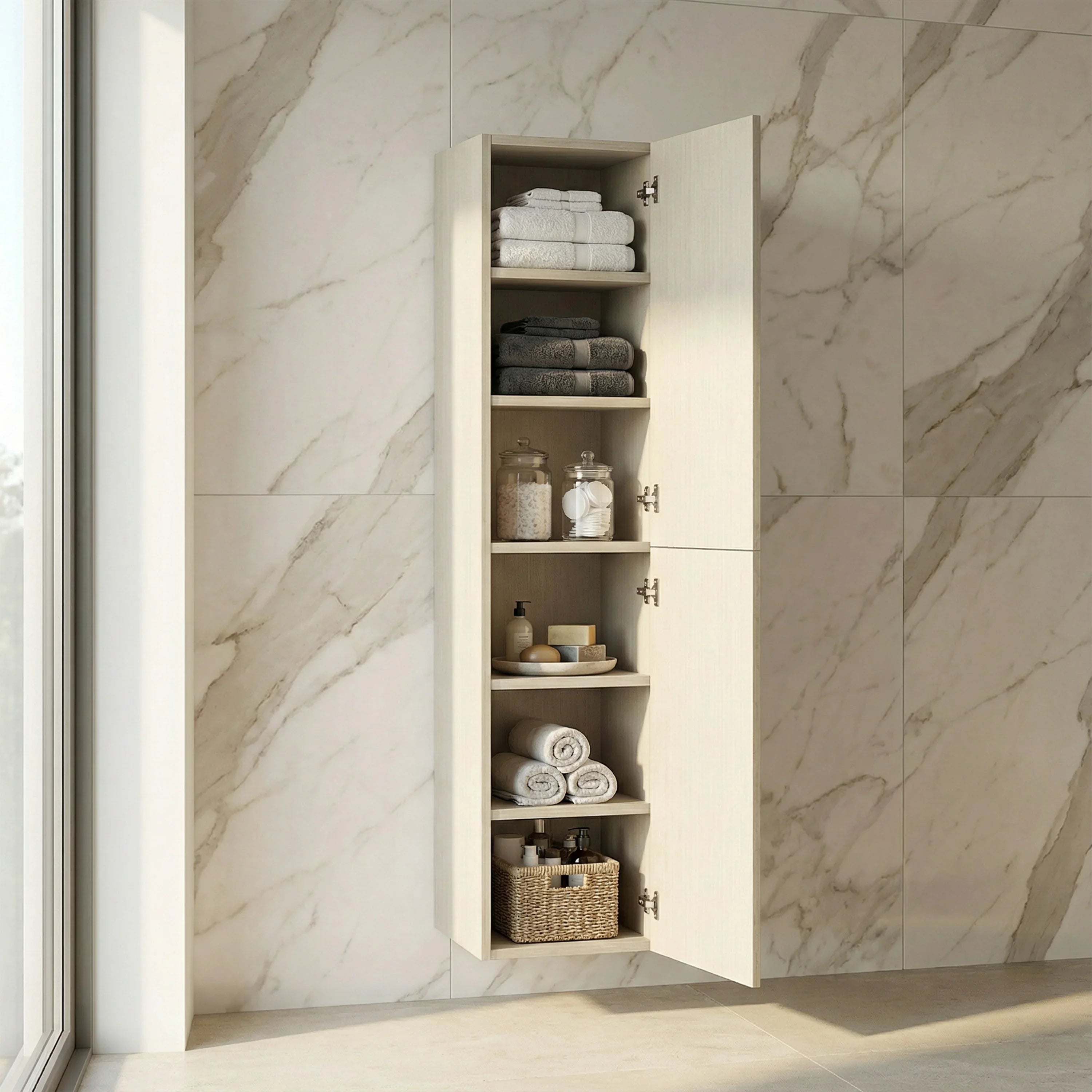 Meuble de rangement mural Hillcrest Taupe à 2 portes avec étagères - Rangement de salle de bain