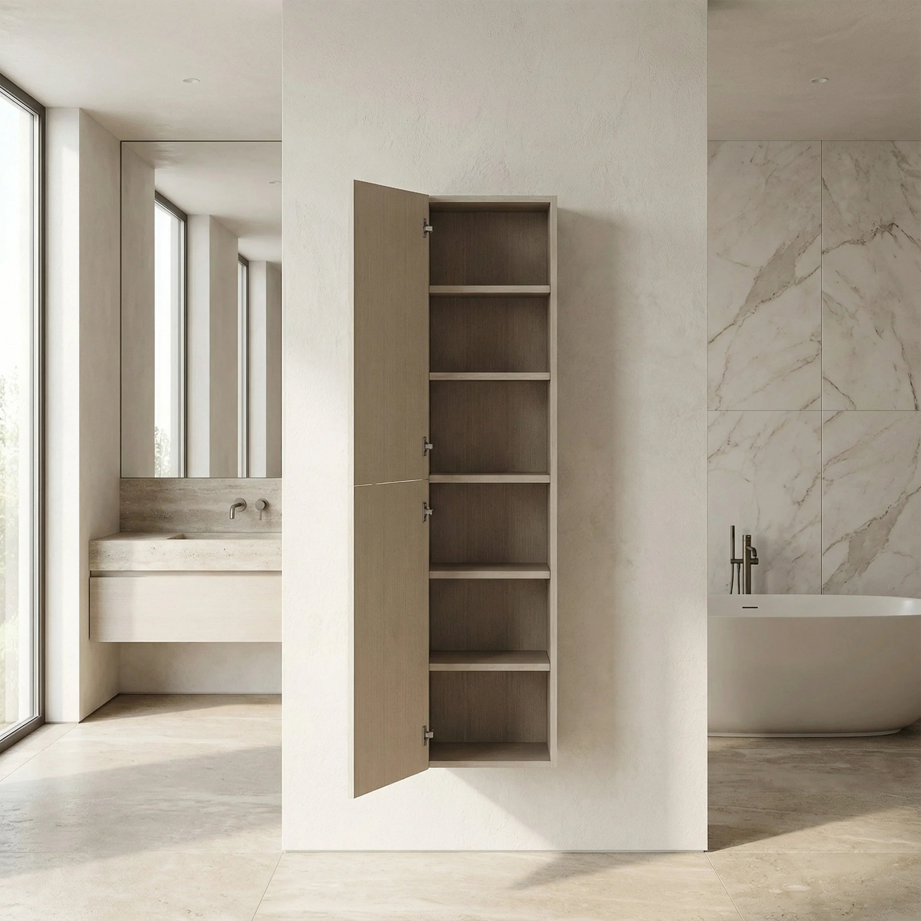 Meuble de rangement mural Hillcrest Taupe à 2 portes avec étagères - Rangement de salle de bain