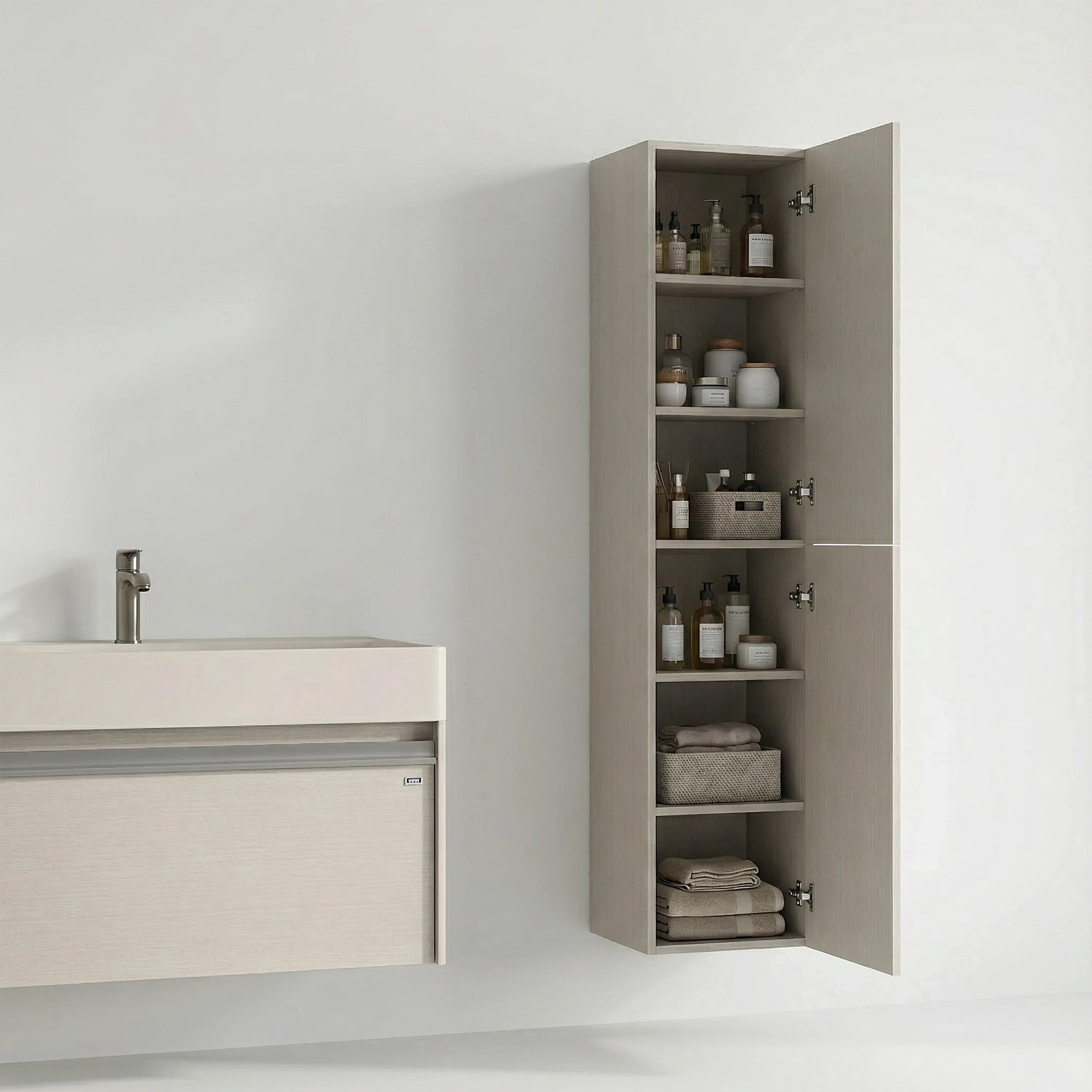 Meuble de rangement mural Hillcrest Taupe à 2 portes avec étagères - Rangement de salle de bain