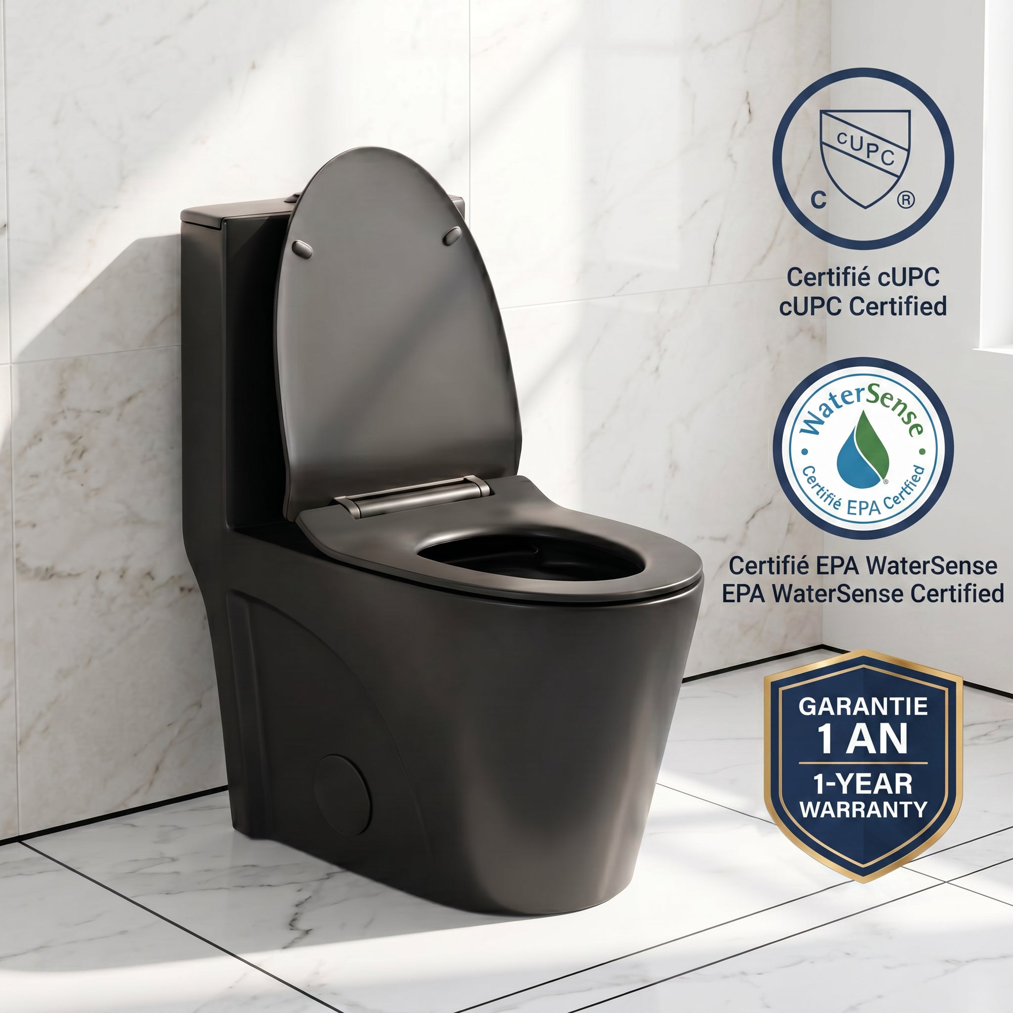 Catania Matte Black One-Piece Toilet with Dual Flush Technology