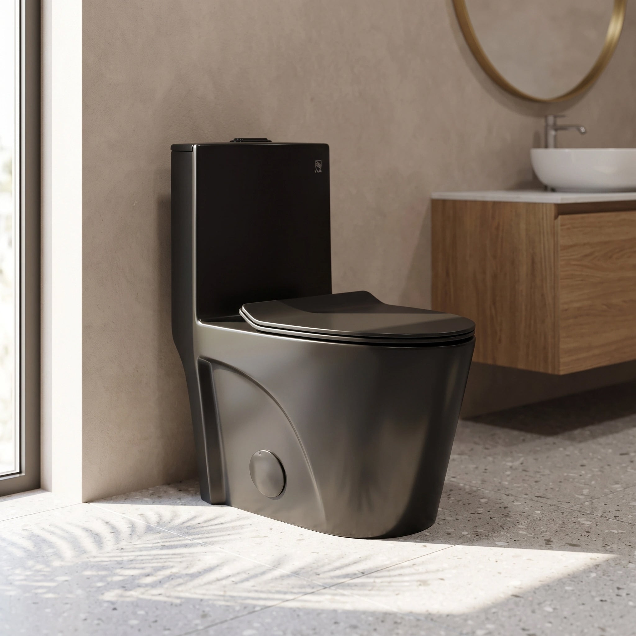 Catania Matte Black One-Piece Toilet with Dual Flush Technology