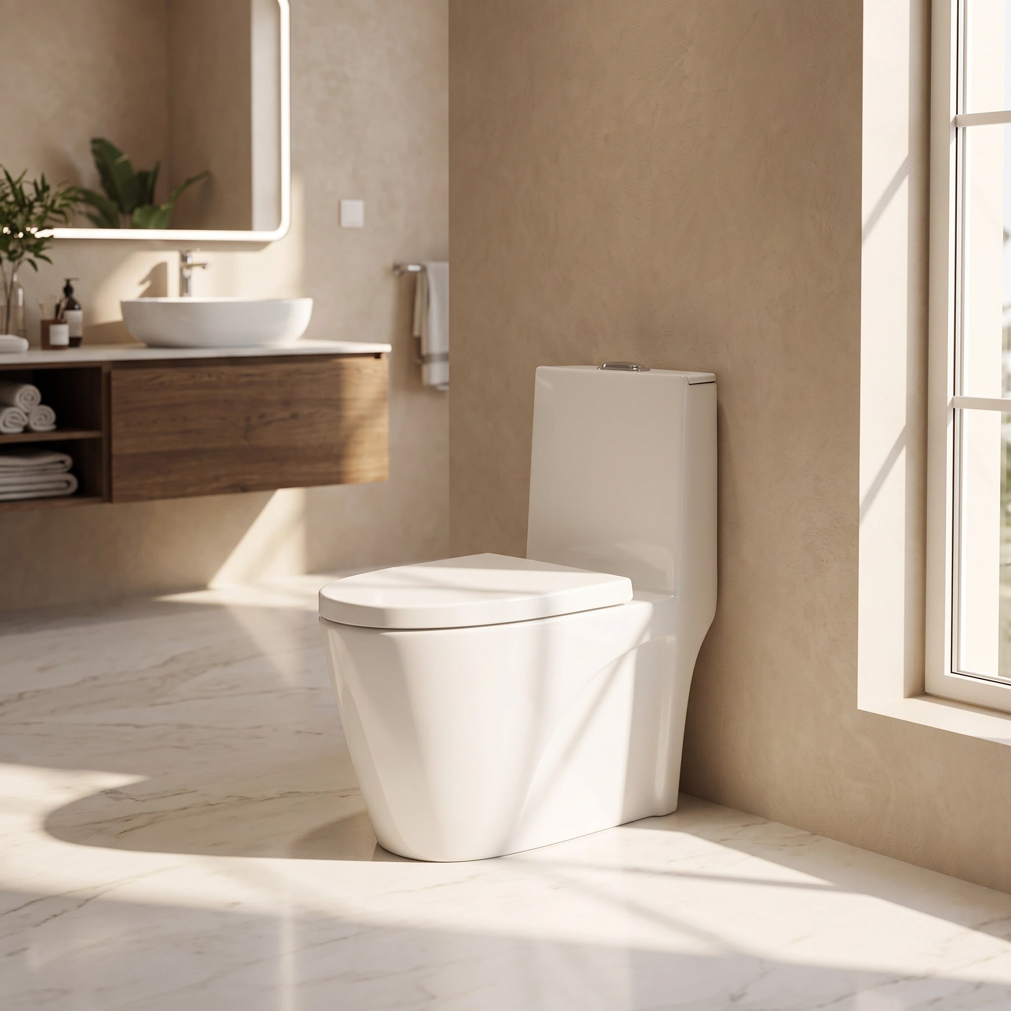 Catania One-Piece White Toilet with Dual Flush Technology