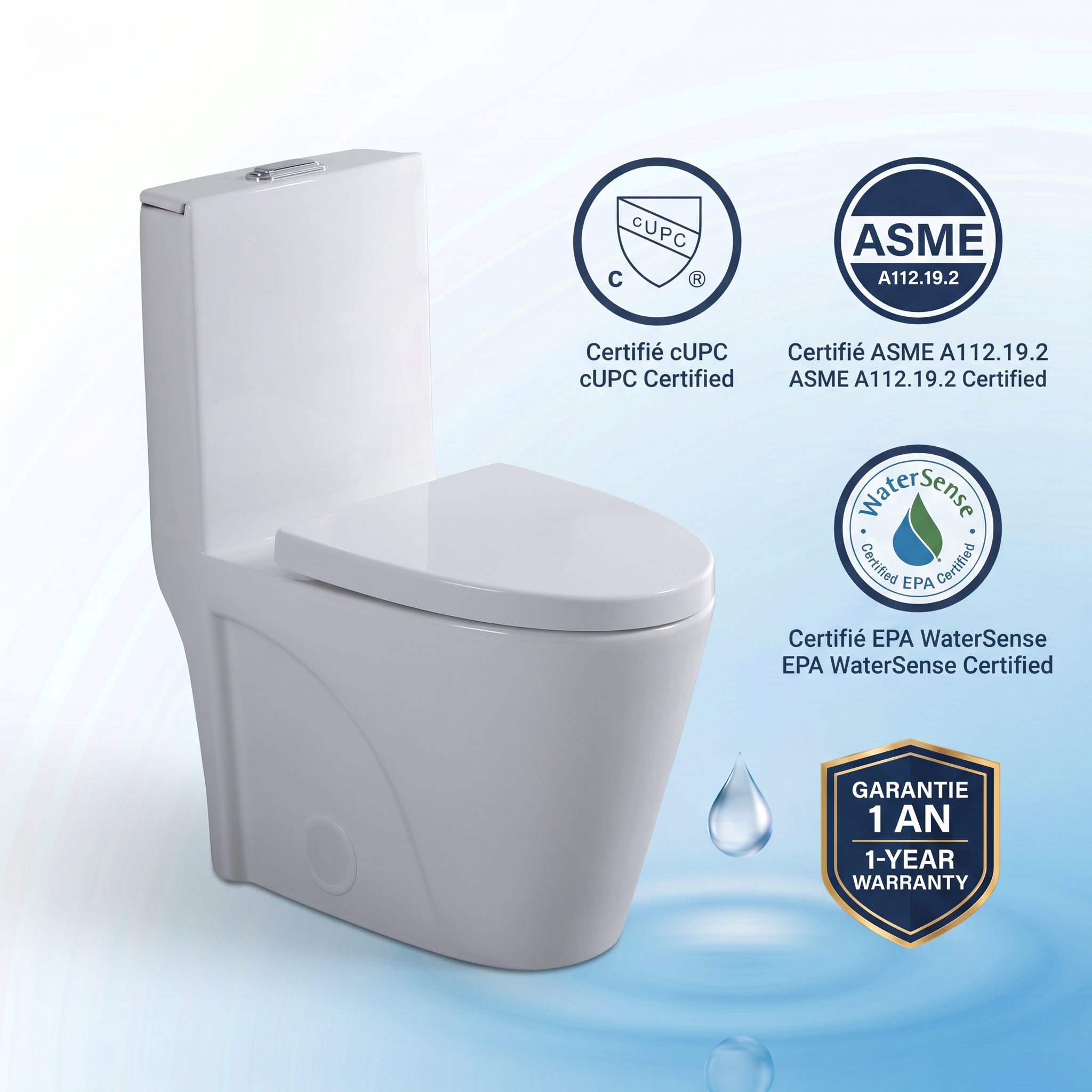 Toilette Monobloc Blanche Catania avec Double Chasse d'Eau