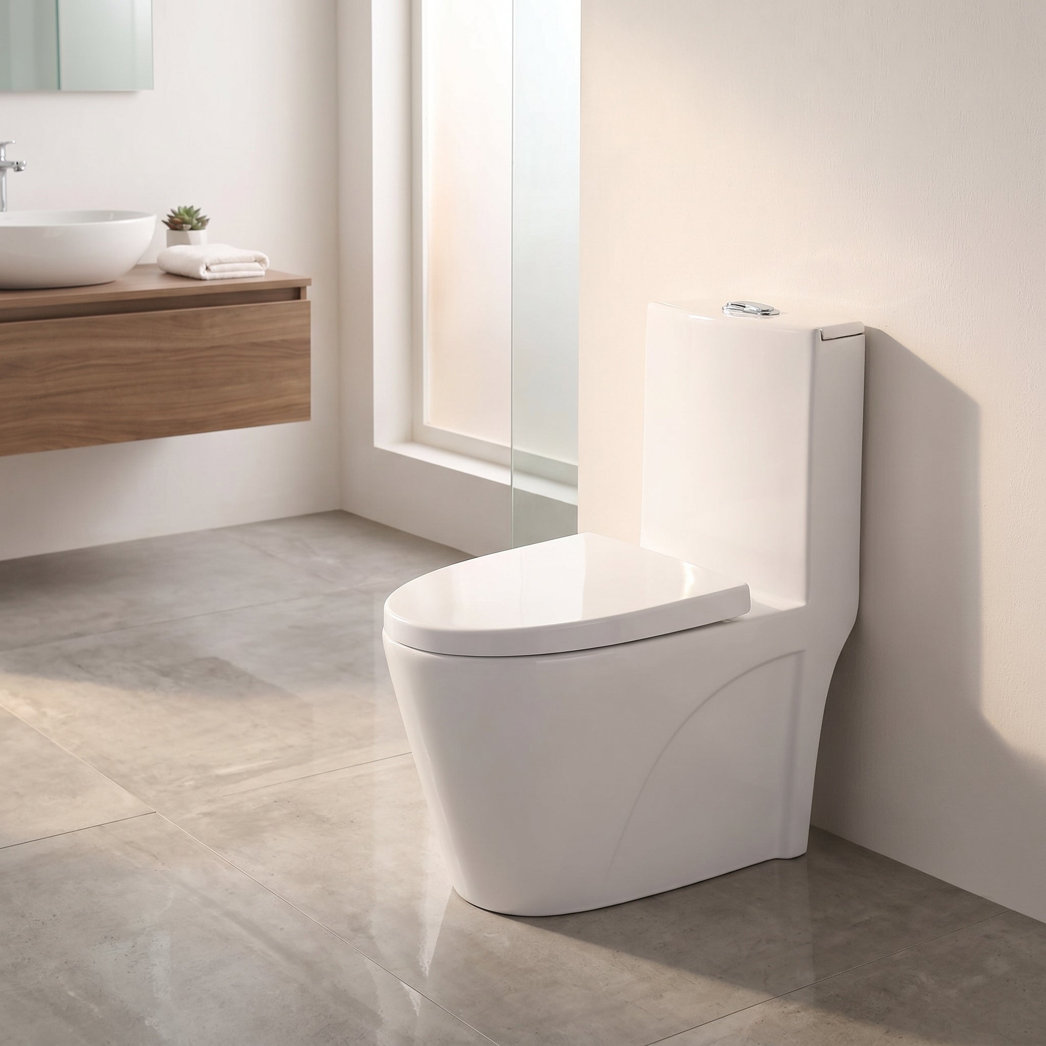 Catania One-Piece White Toilet with Dual Flush Technology