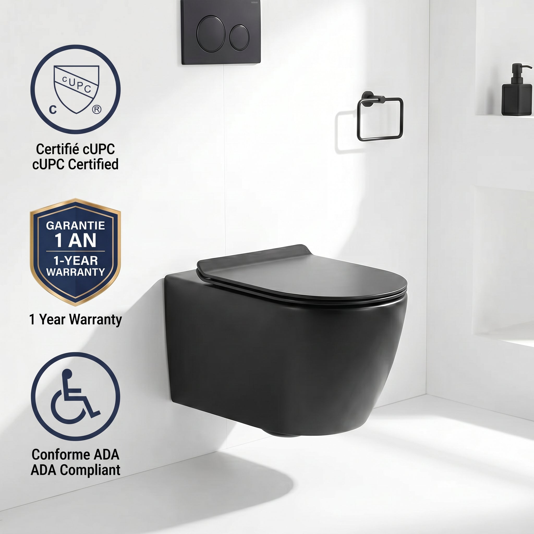 Valencia Dual Flush Elongated Wall-Hung Toilet in Black - 4/6L GPF