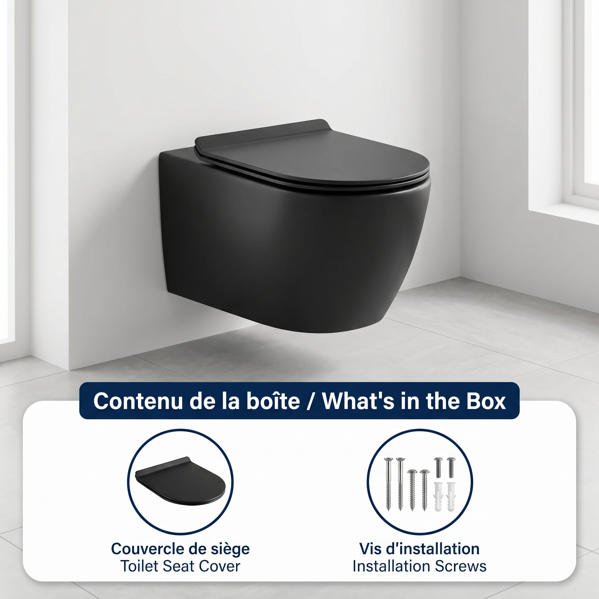Valencia Dual Flush Elongated Wall-Hung Toilet in Black - 4/6L GPF