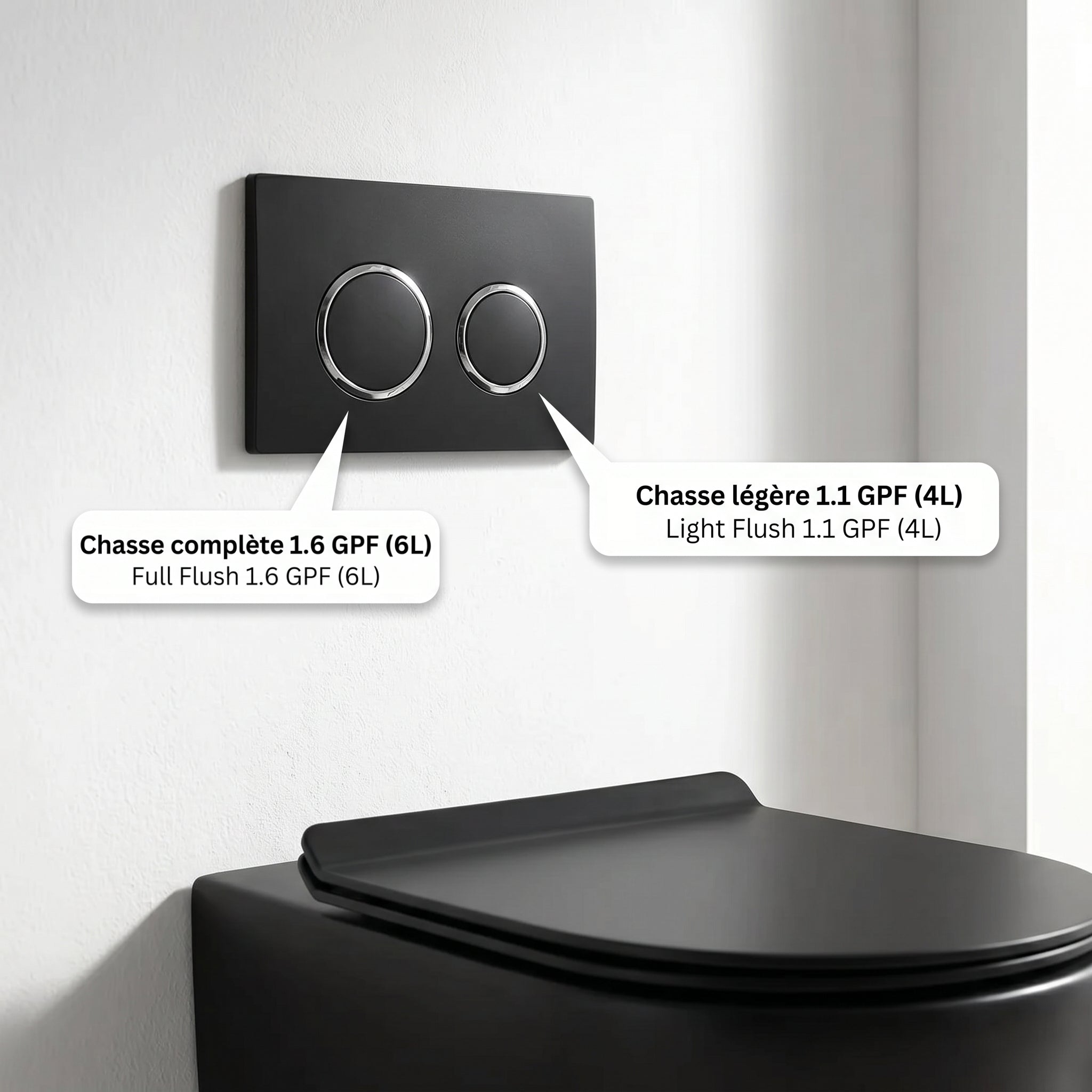 Valencia Dual Flush Elongated Wall-Hung Toilet in Black - 4/6L GPF