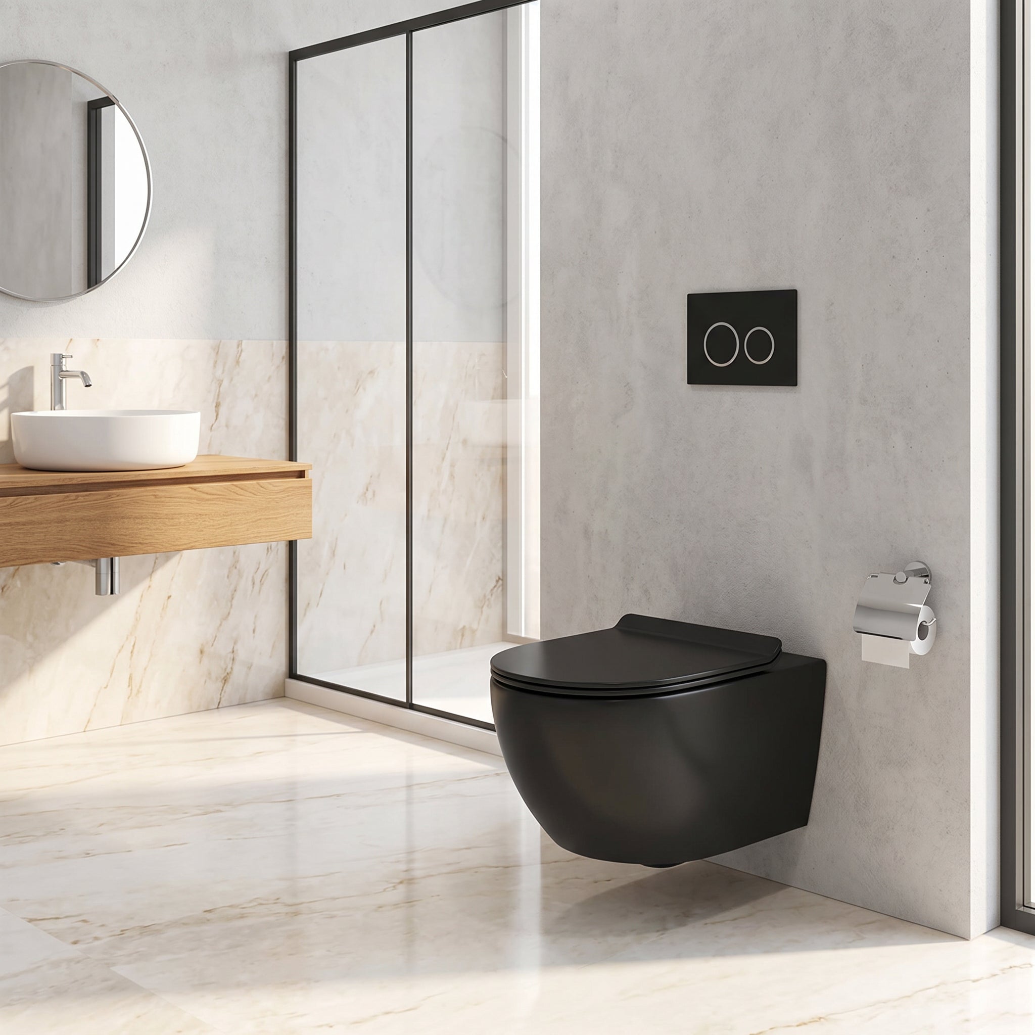 Valentia Matte Black Wall-Hung Toilet with Dual Flush Technology