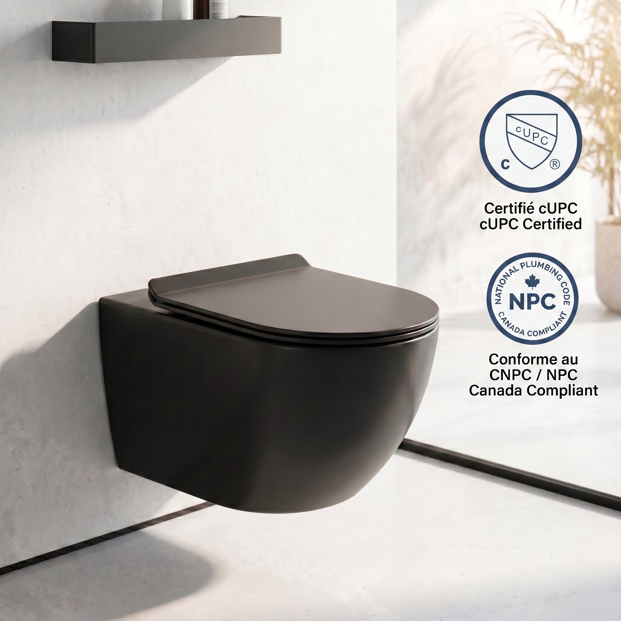 Toilette Suspendue Valentia Noir Mat avec Double Chasse d'Eau