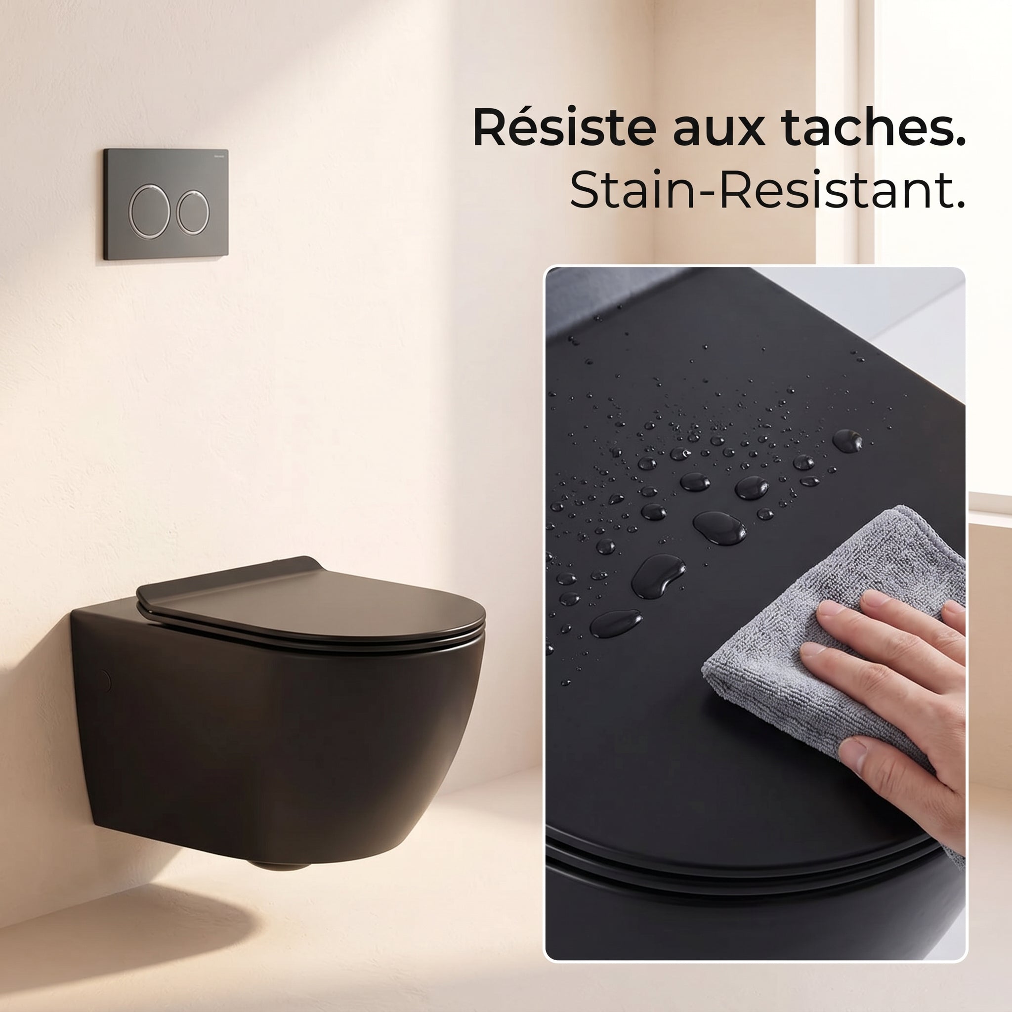 Toilette Suspendue Valentia Noir Mat avec Double Chasse d'Eau