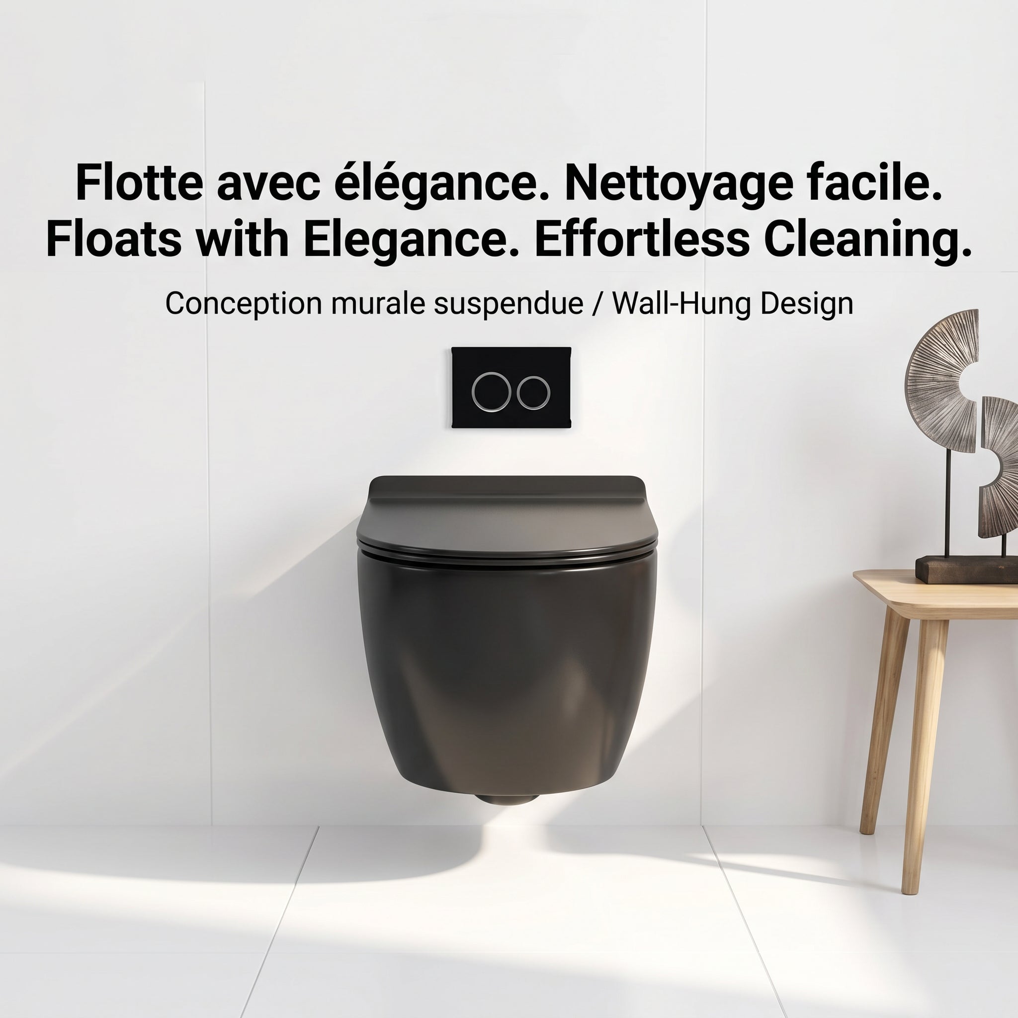 Toilette Suspendue Valentia Noir Mat avec Double Chasse d'Eau