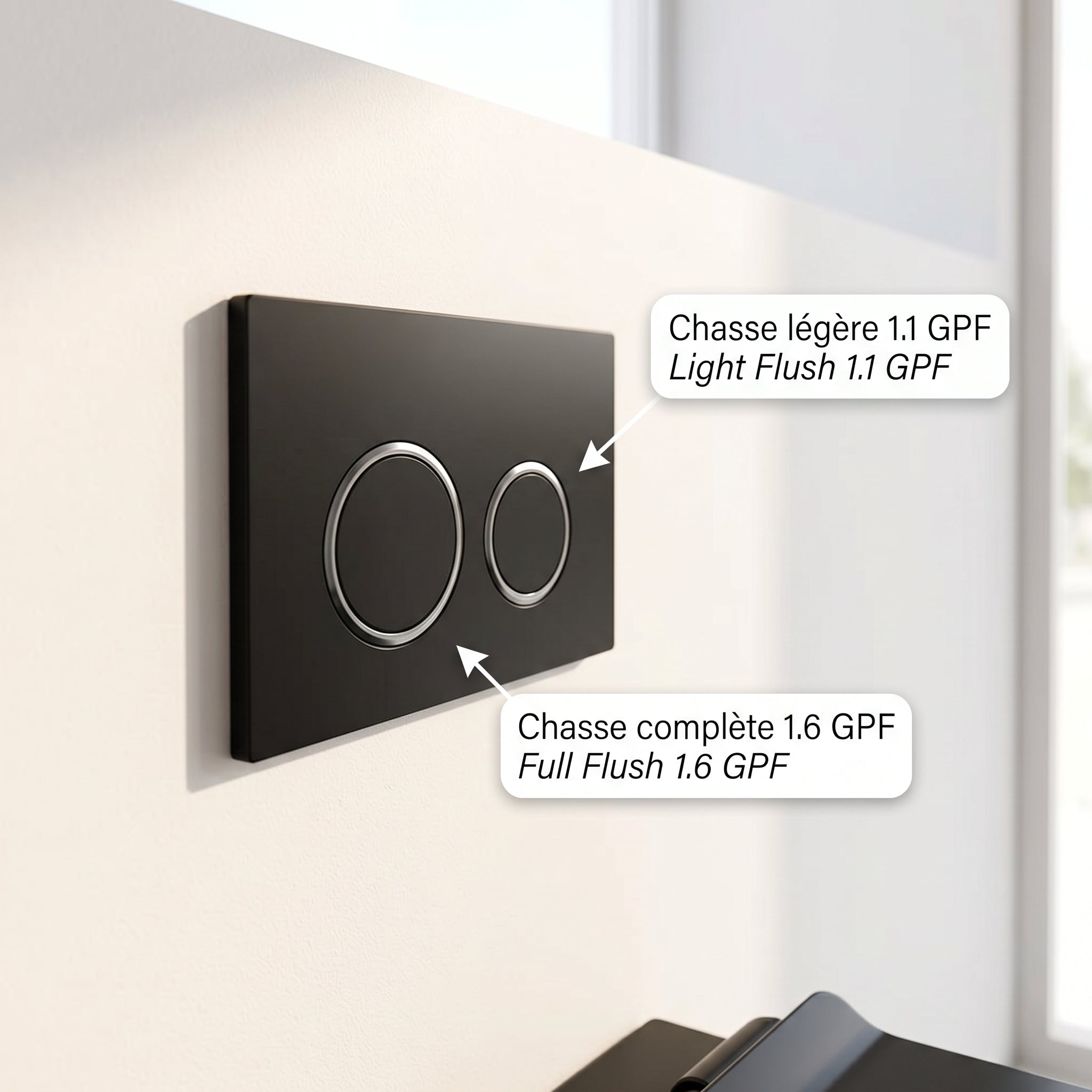 Toilette Suspendue Valentia Noir Mat avec Double Chasse d'Eau