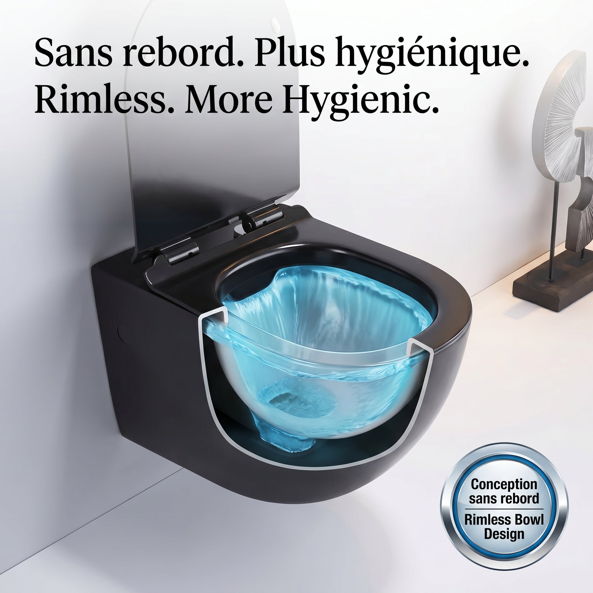 Toilette Suspendue Valentia Noir Mat avec Double Chasse d'Eau