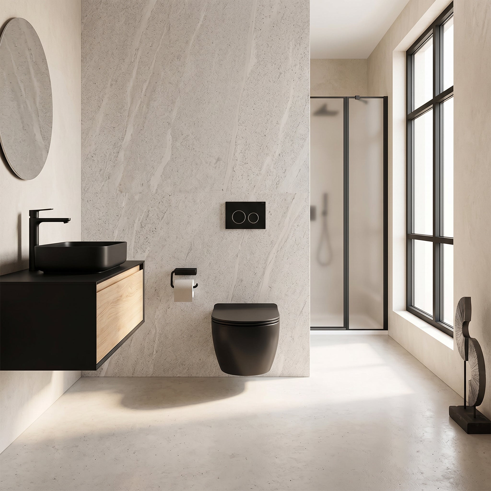 Toilette Suspendue Valentia Noir Mat avec Double Chasse d'Eau