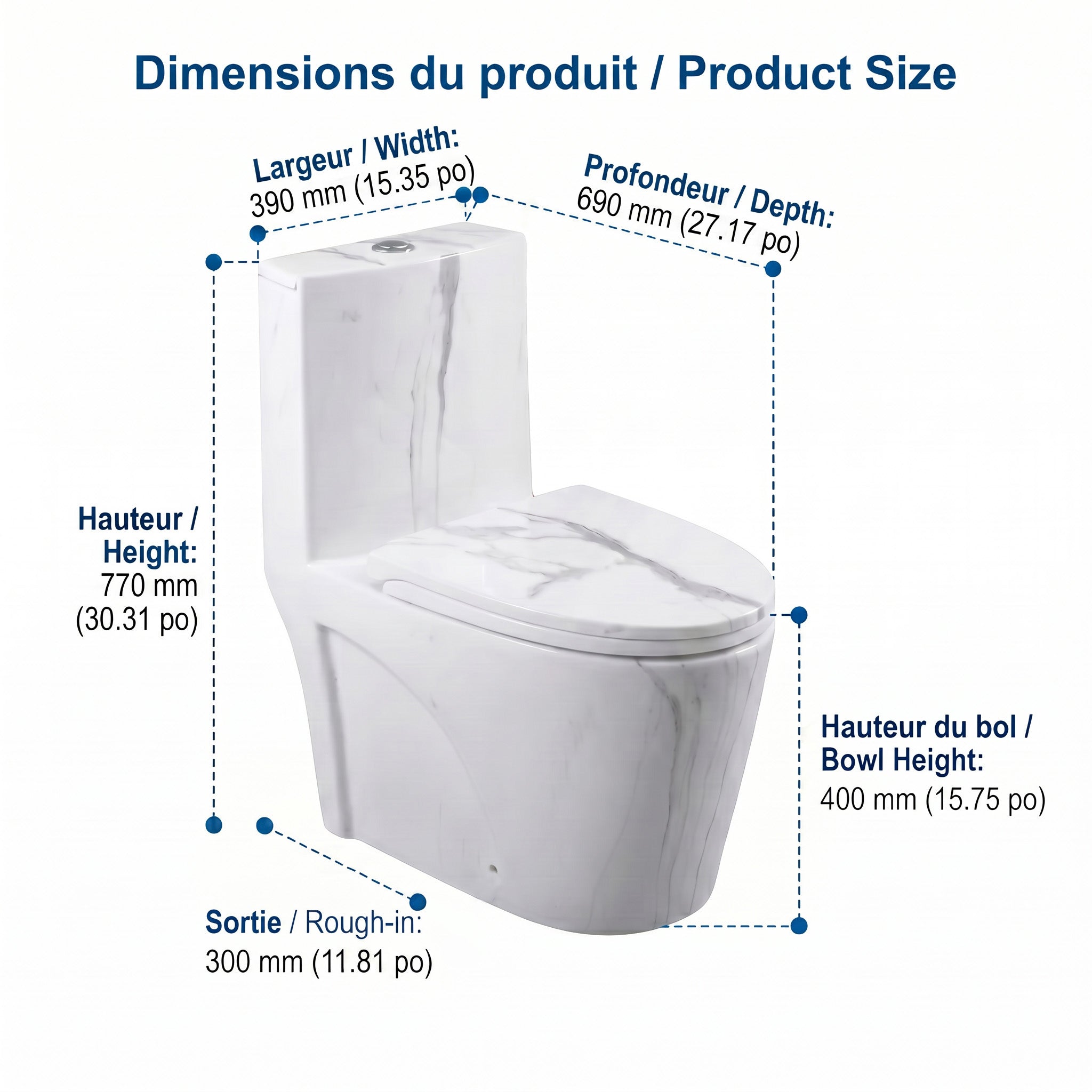 Catania One-Piece Marble Effect Toilet with Dual Flush Technology