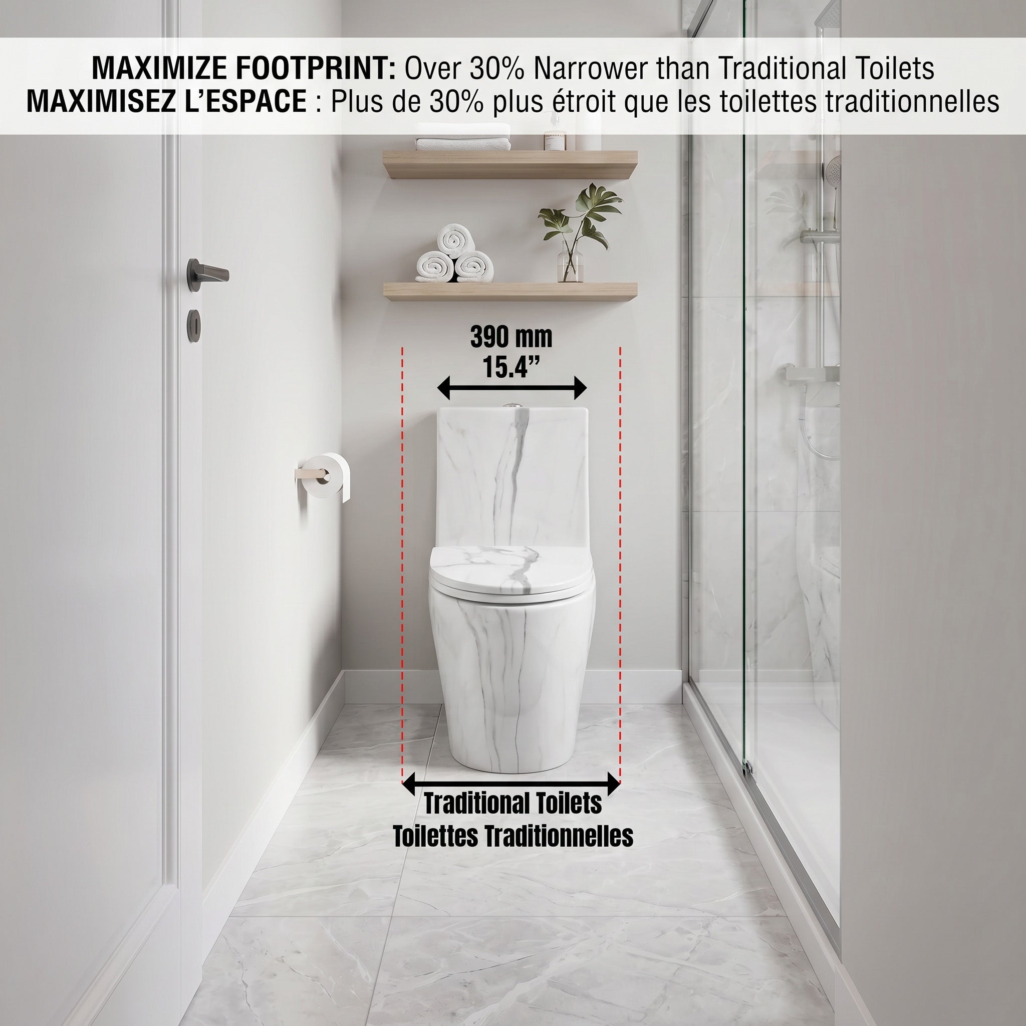 Catania One-Piece Marble Effect Toilet with Dual Flush Technology
