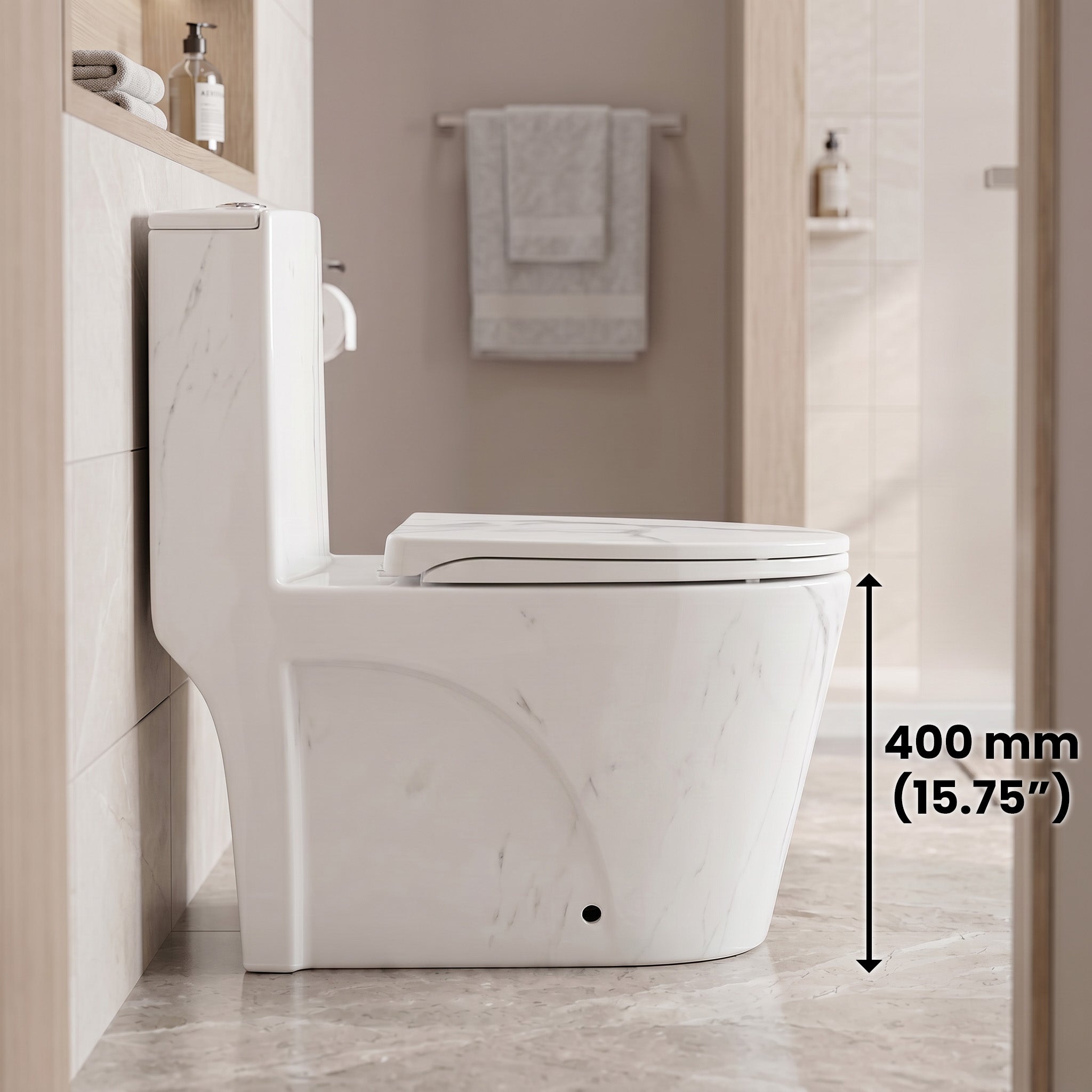 Catania One-Piece Marble Effect Toilet with Dual Flush Technology
