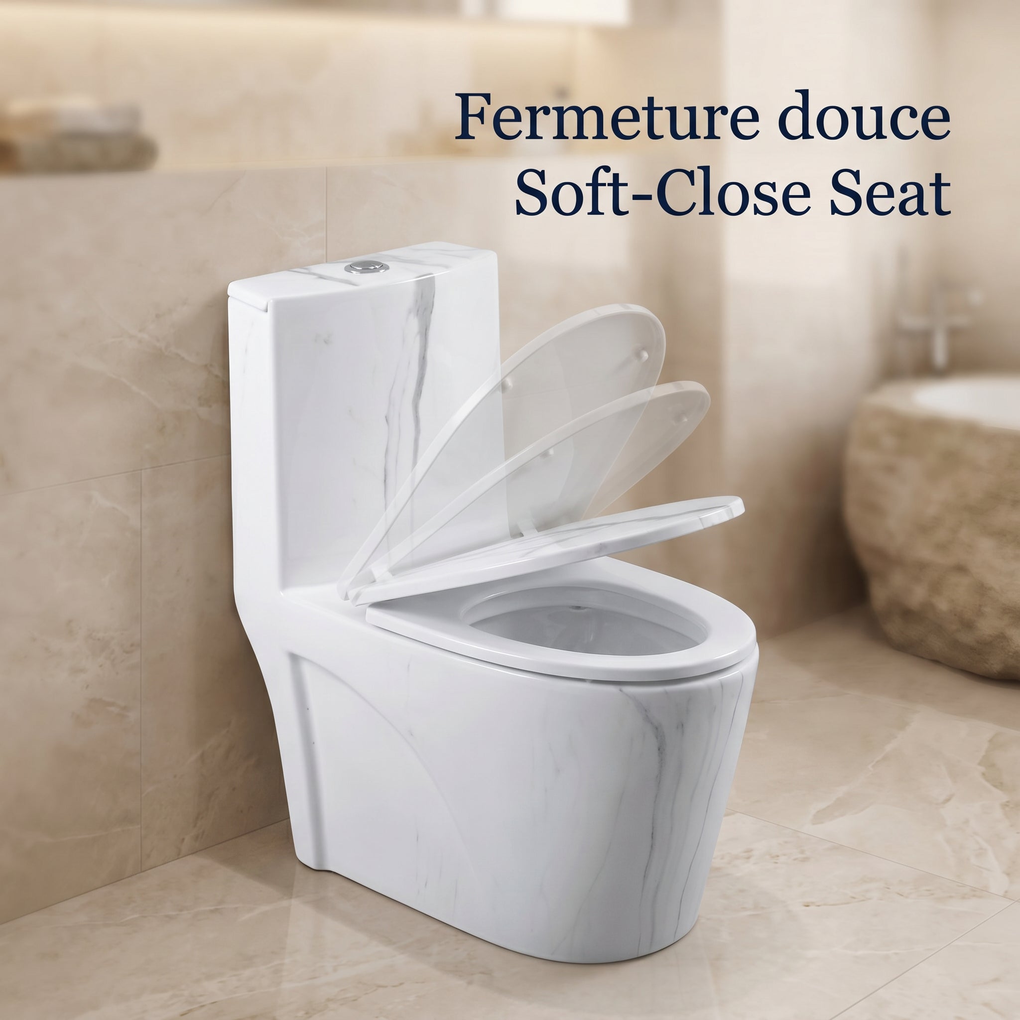 Catania One-Piece Marble Effect Toilet with Dual Flush Technology