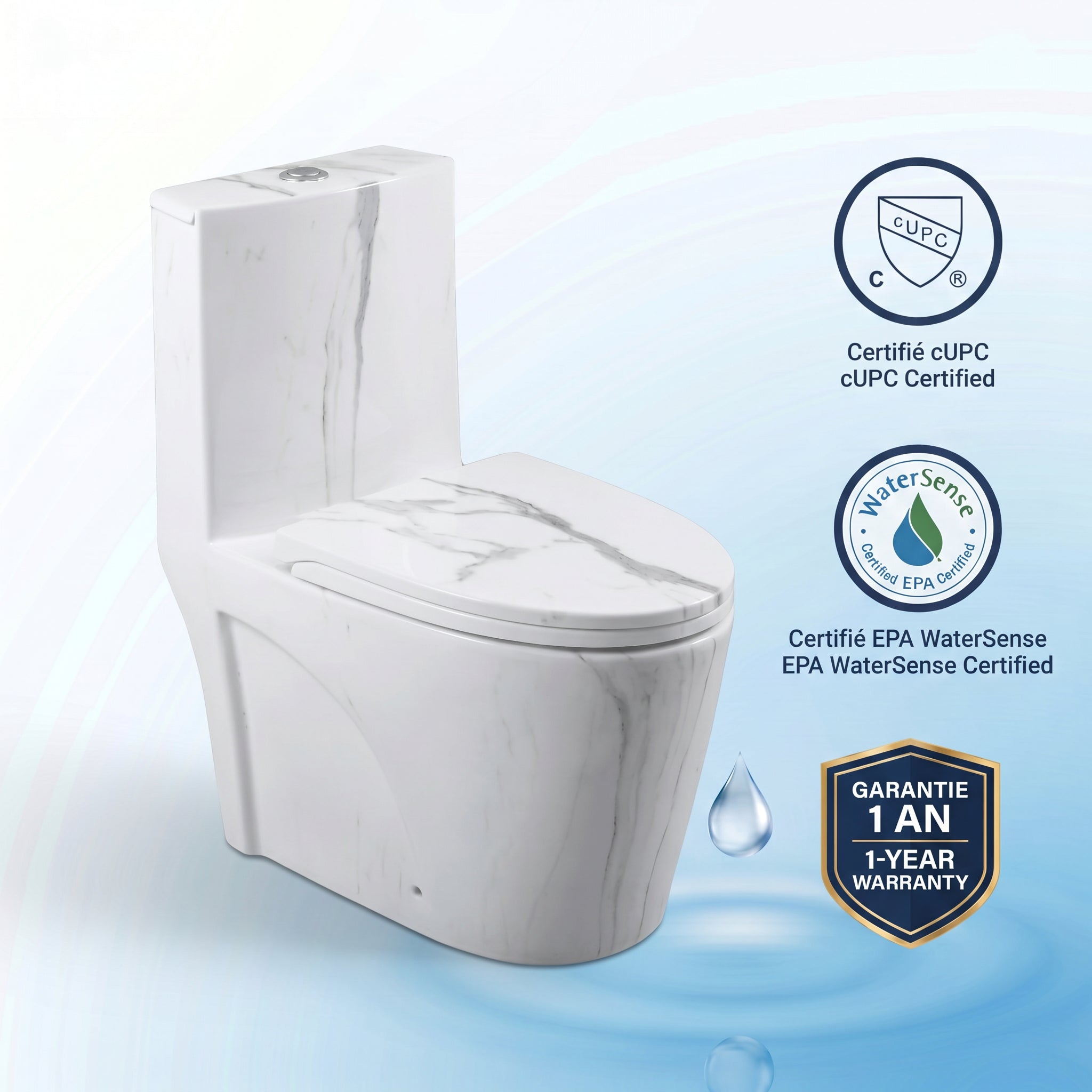 Catania One-Piece Marble Effect Toilet with Dual Flush Technology