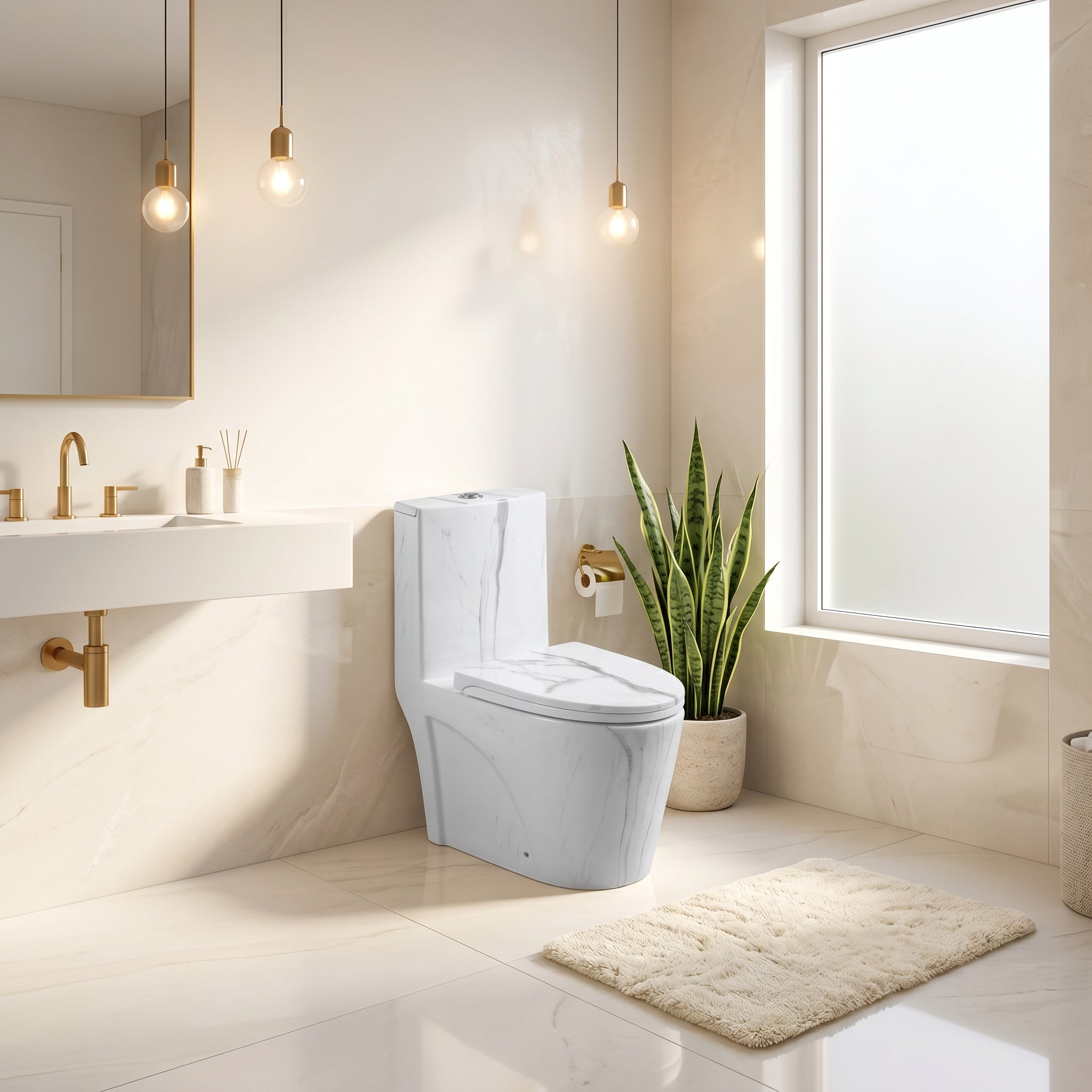 Catania One-Piece Marble Effect Toilet with Dual Flush Technology