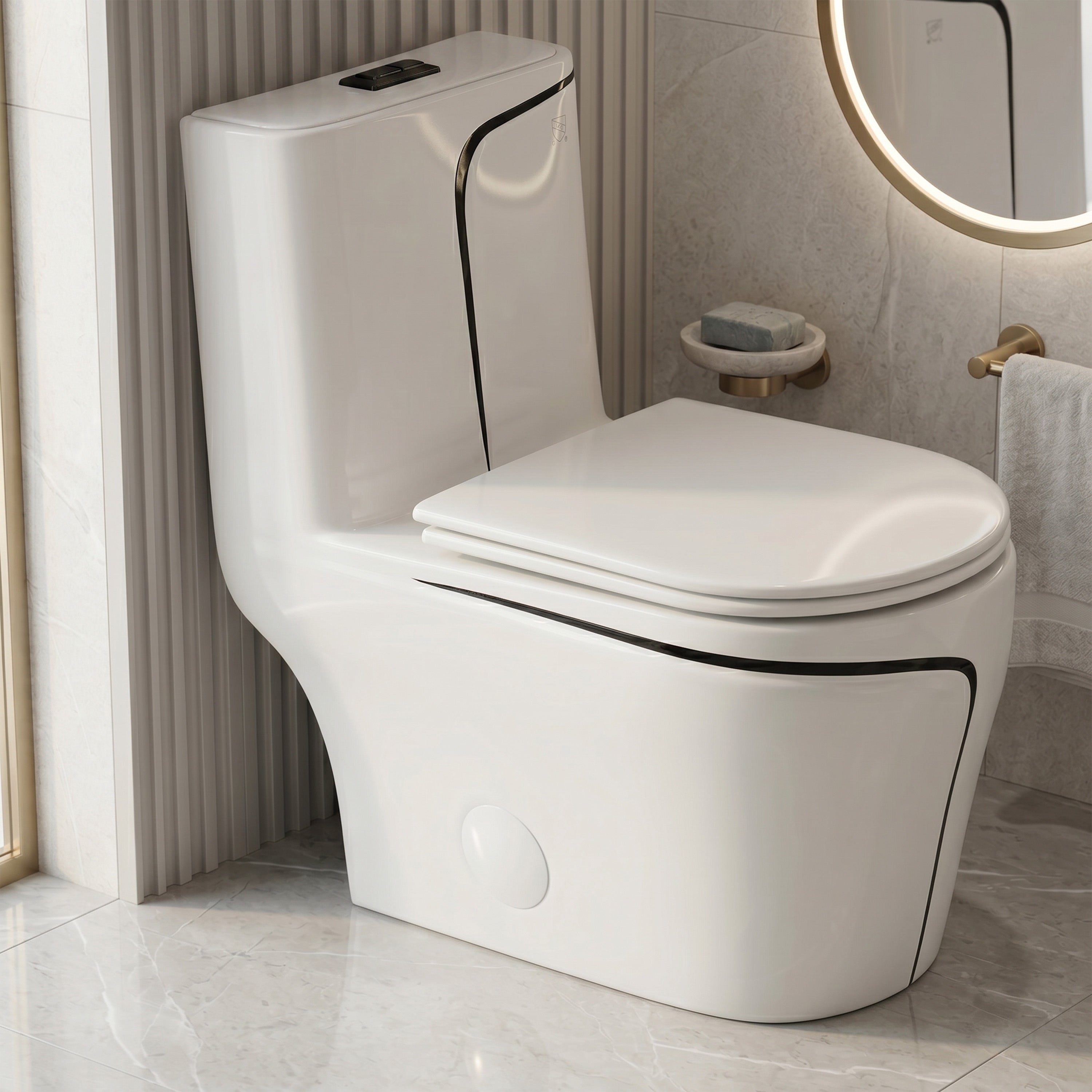 Toilette monobloc Calcutta – Blanc avec accents noirs