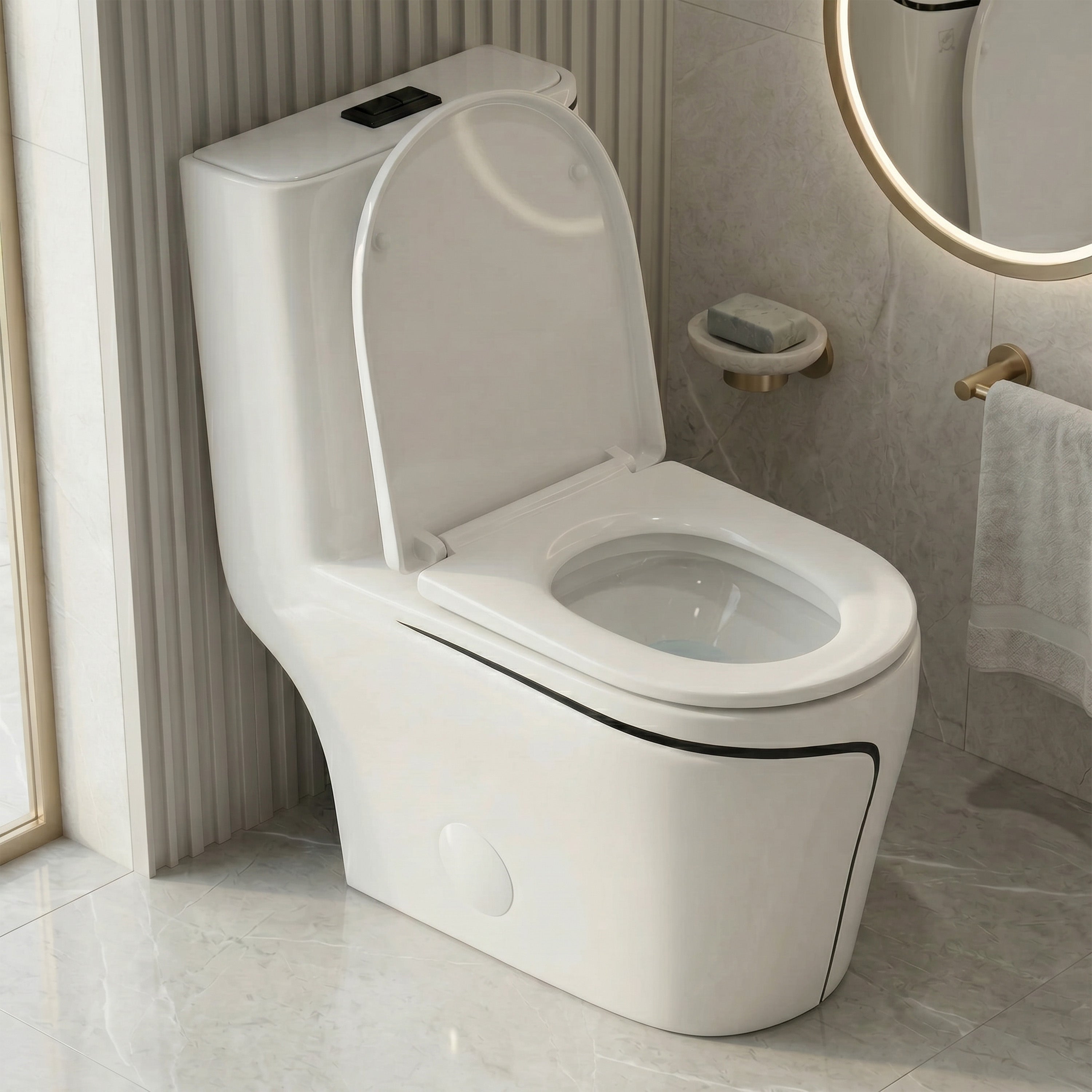 Toilette monobloc Calcutta – Blanc avec accents noirs