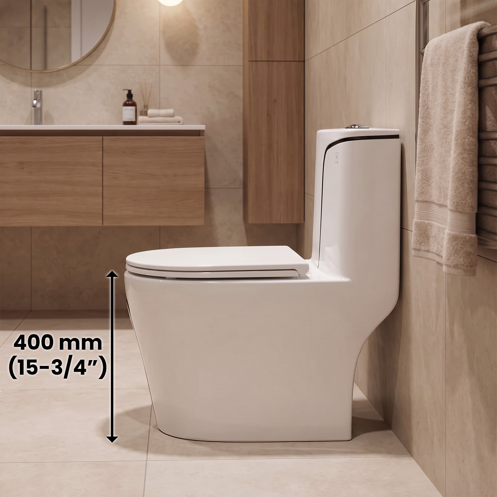 Calcutta One-Piece Toilet – White with Black Accents