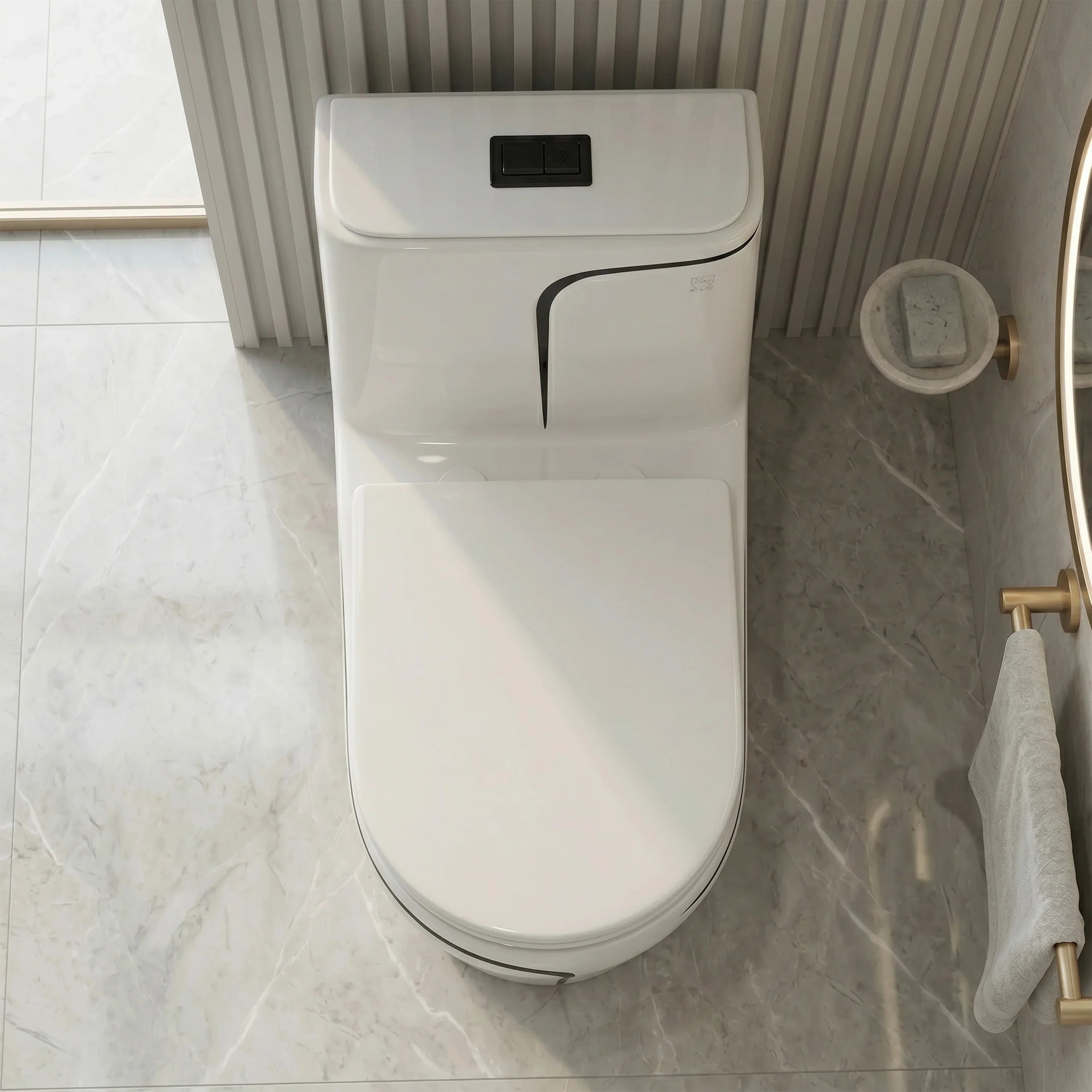 Calcutta One-Piece Toilet – White with Black Accents