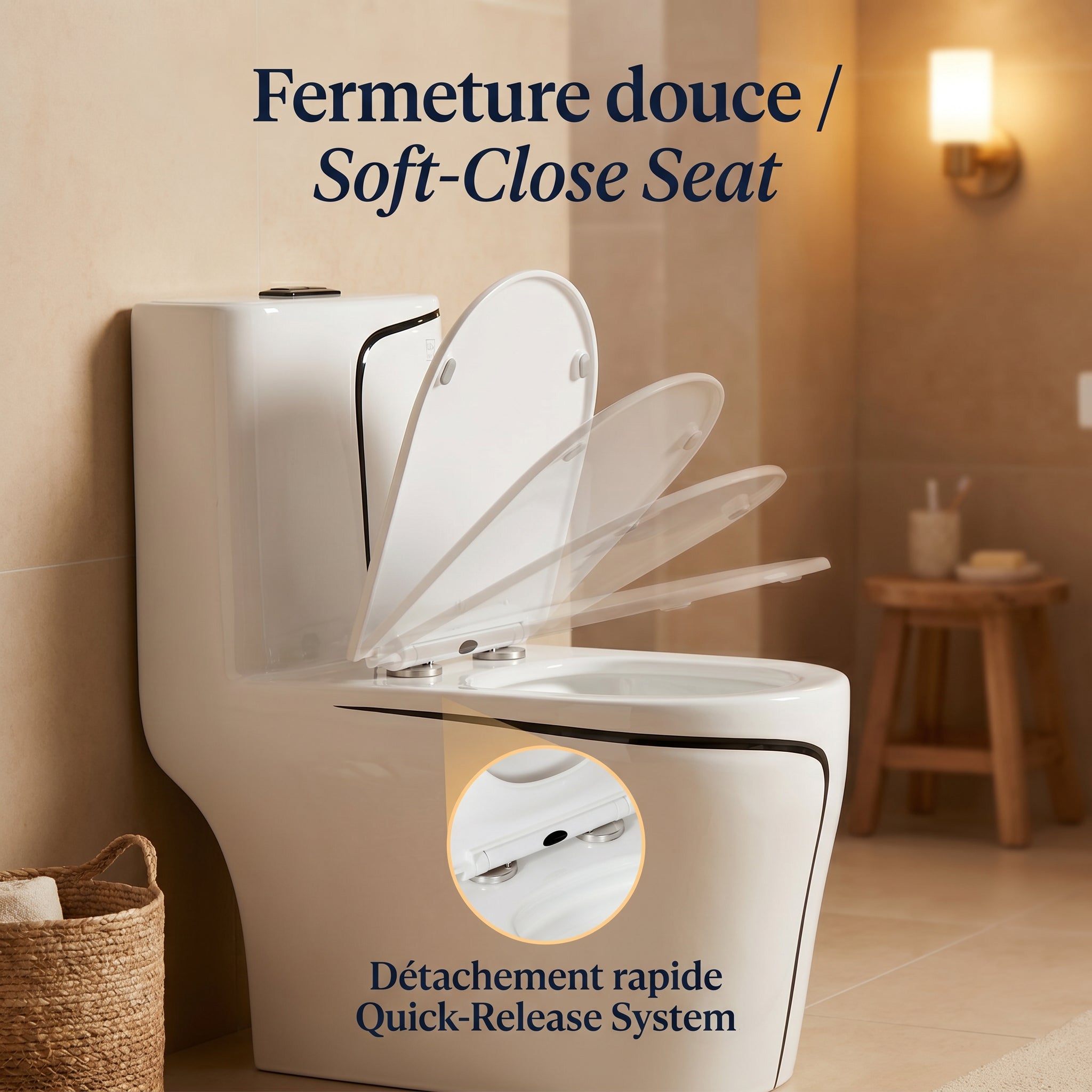 Calcutta One-Piece Toilet – White with Black Accents