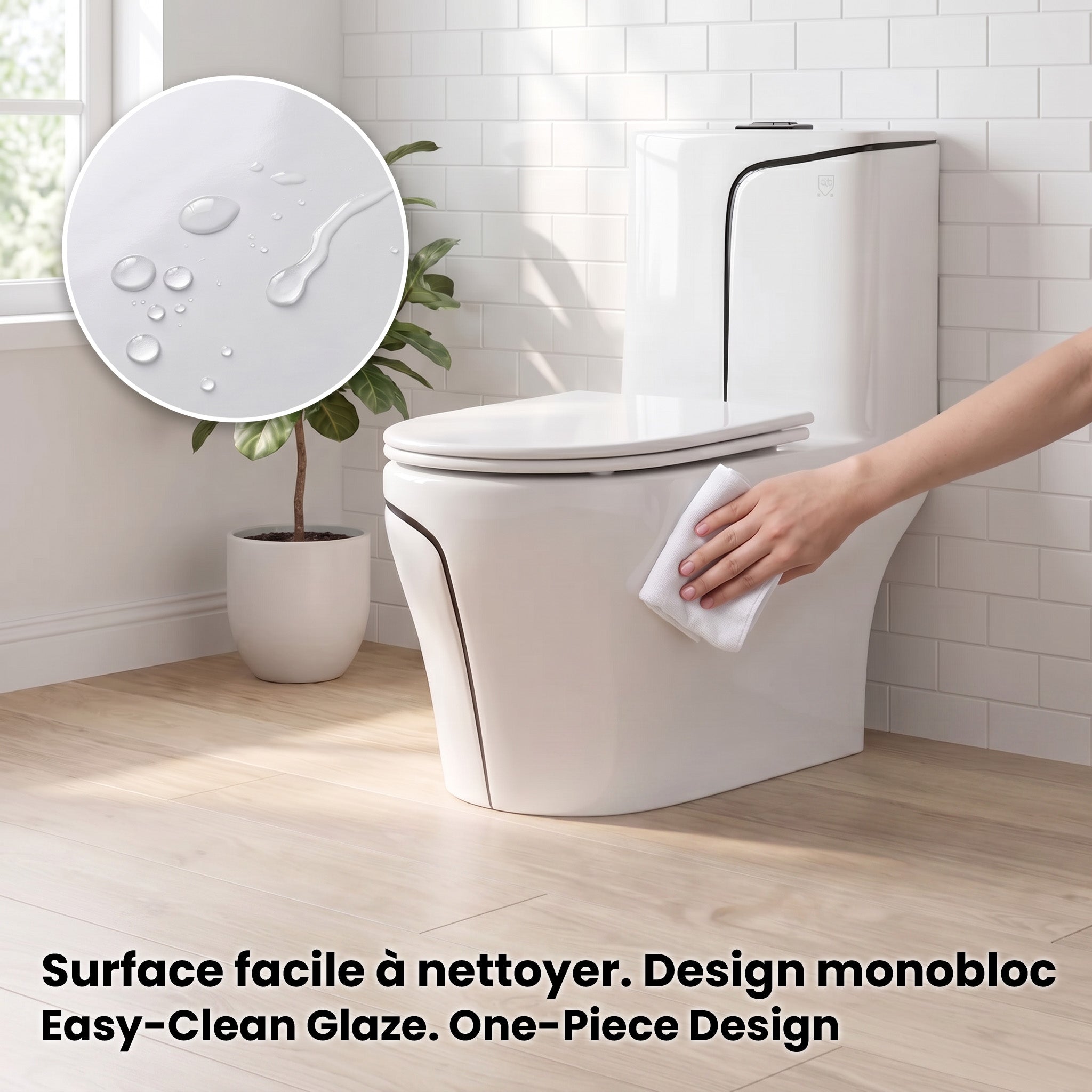 Calcutta One-Piece Toilet – White with Black Accents