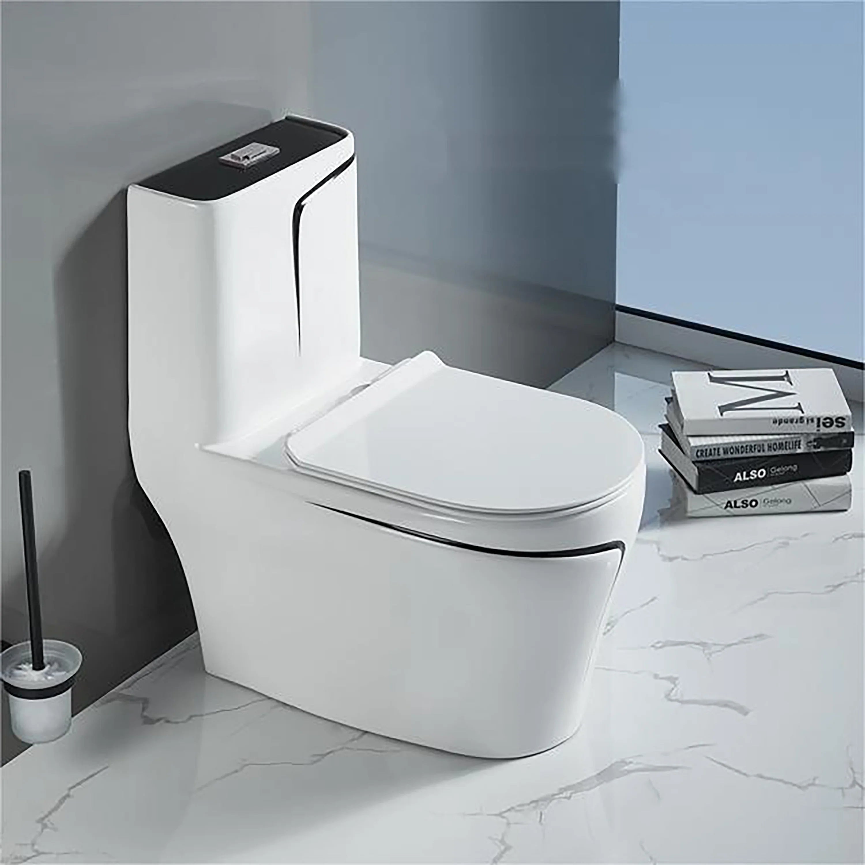 Calcutta One Piece Toilet -  White with Black Accents